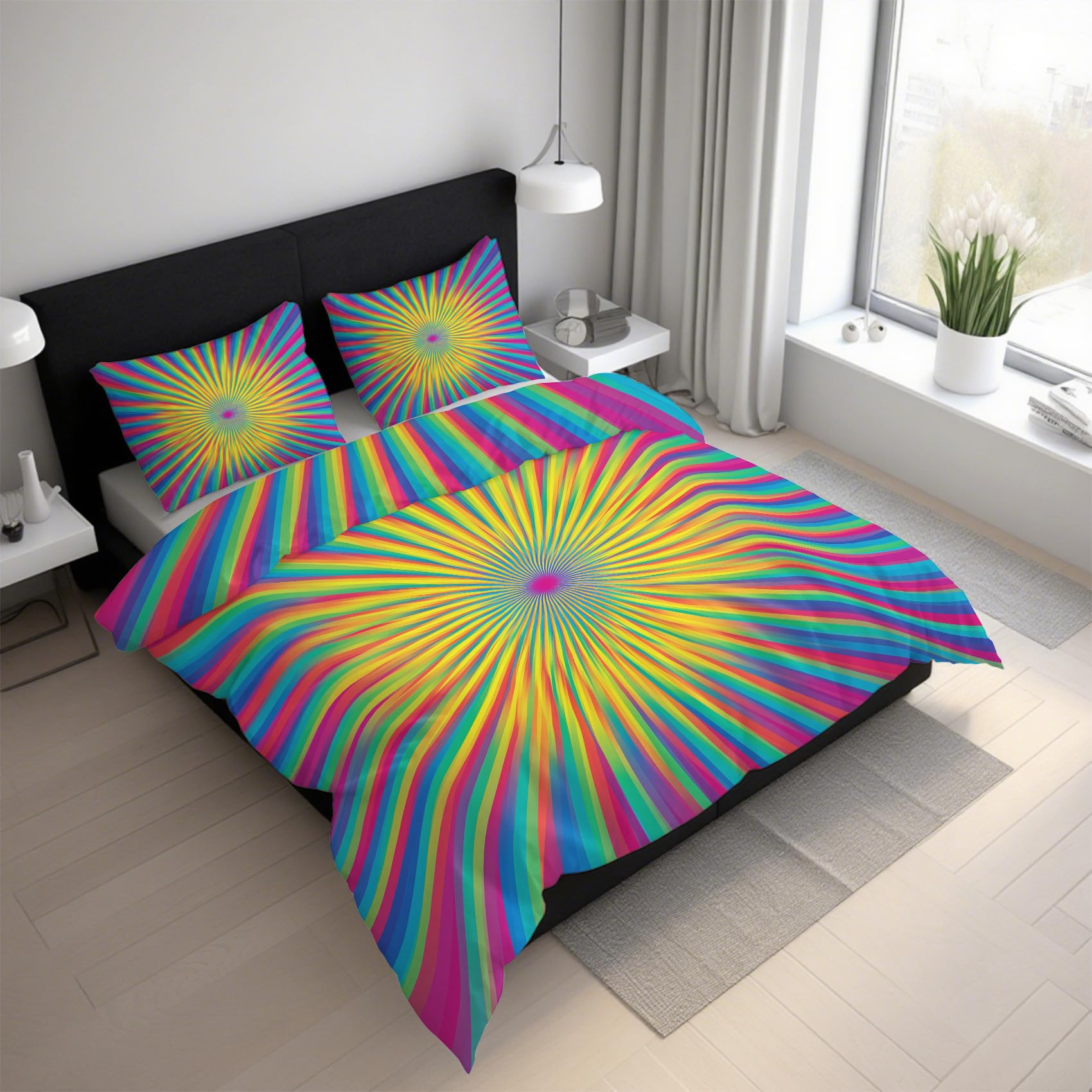 Housse de couette 240x260 reversible confort absolu au design illusion d'optique unique
