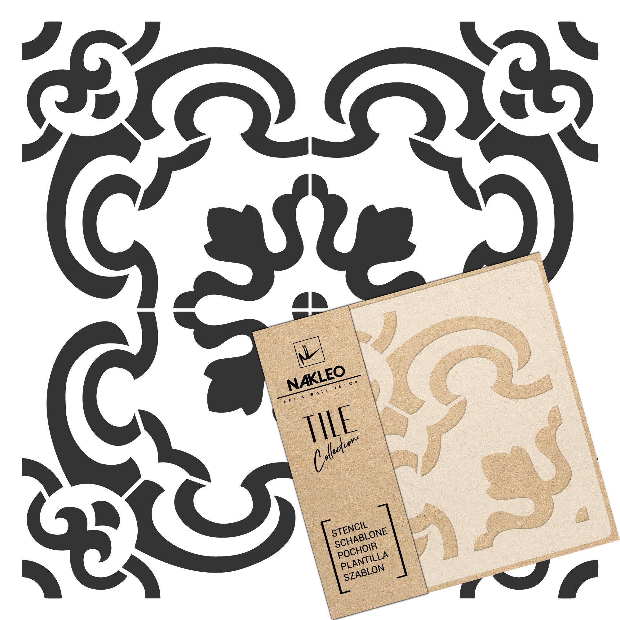 NAKLEO Tile Painting Stencil 15x15 cm, Enna Spanish Moorish Flower Moroccan, Plastic Reusable Template, Home Decor Craft DIY, Floor Concrete Patio Wall - Terracotta — image 1