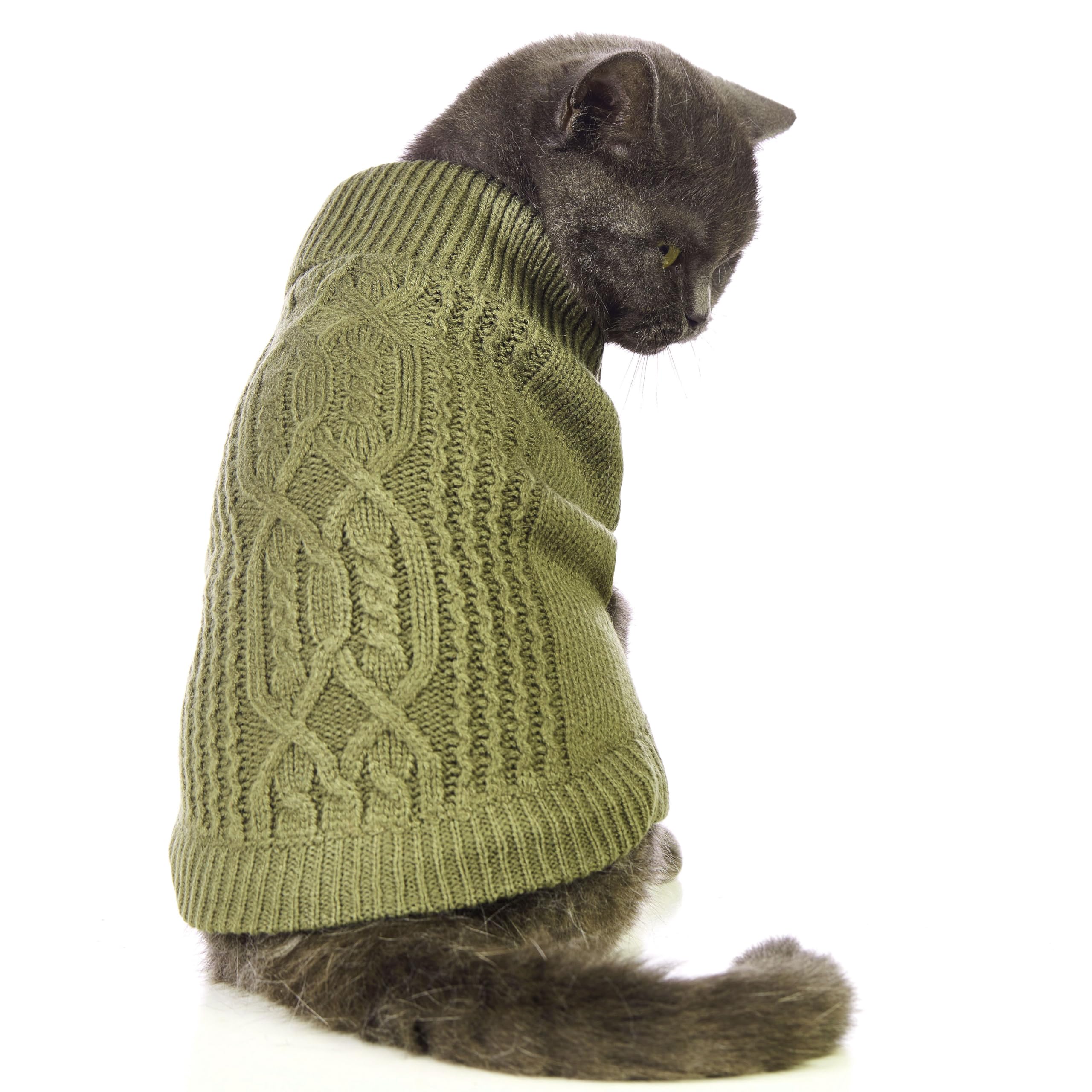 Jnancun Cat Sweater Keep Your Pets Cozy, 16 Color Turtleneck Knitted Sleeveless Cat Clothes, Winter Outfits for Cats & Small Dogs During Cold Seasons (Olive Green, Small)