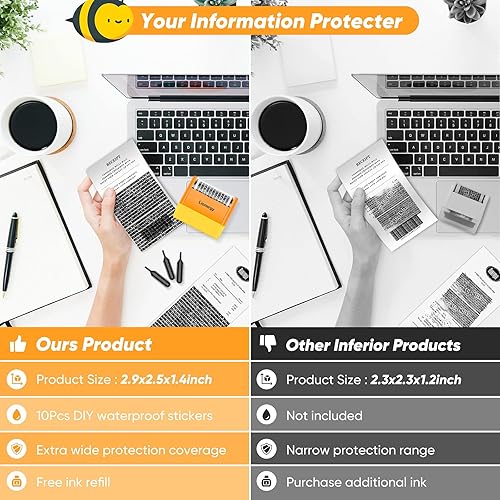 Miniatura 3 de Sello de rodillo de protección de identidad, rodillo extra grande para prevención de robo de identidad con 3 repuestos, 10 calcomanías de vinilo