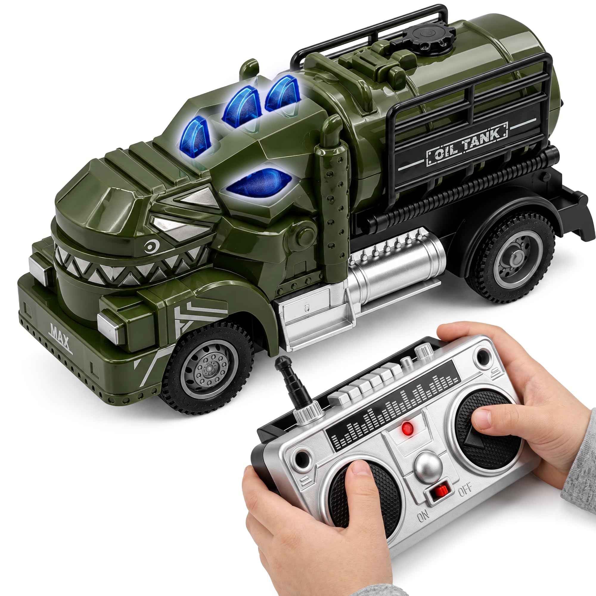 Dinosaur Remote Control Car – RC Dinosaur Truck Army Tanker with Lights