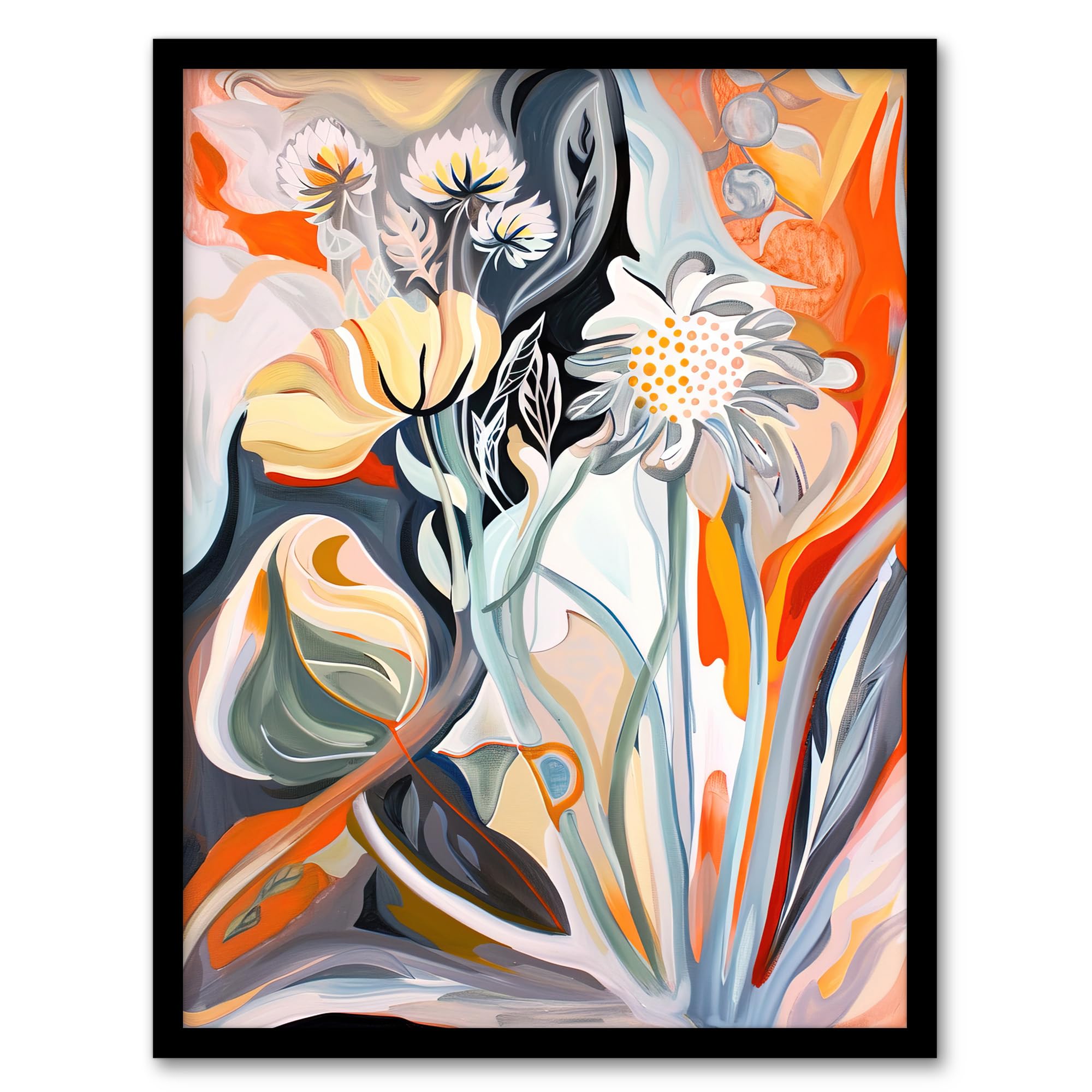 Artery8 Abstract Wildflowers Bright Floral Folk Art Living Room Artwork Framed Wall Art Print A4