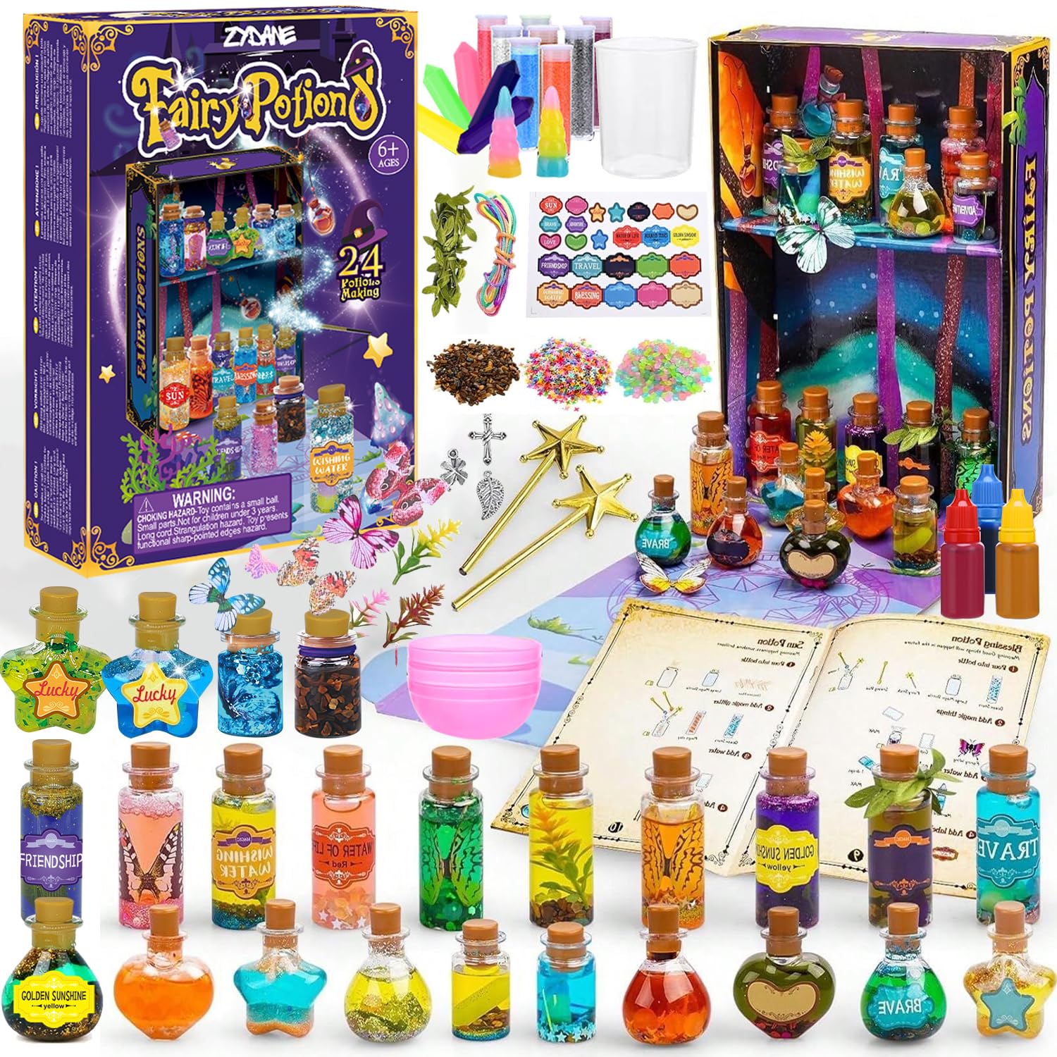 Zydane Fairy Potion Making Kit for Kids, Halloween 24-Bottle Magic Science & STEM Craft Set