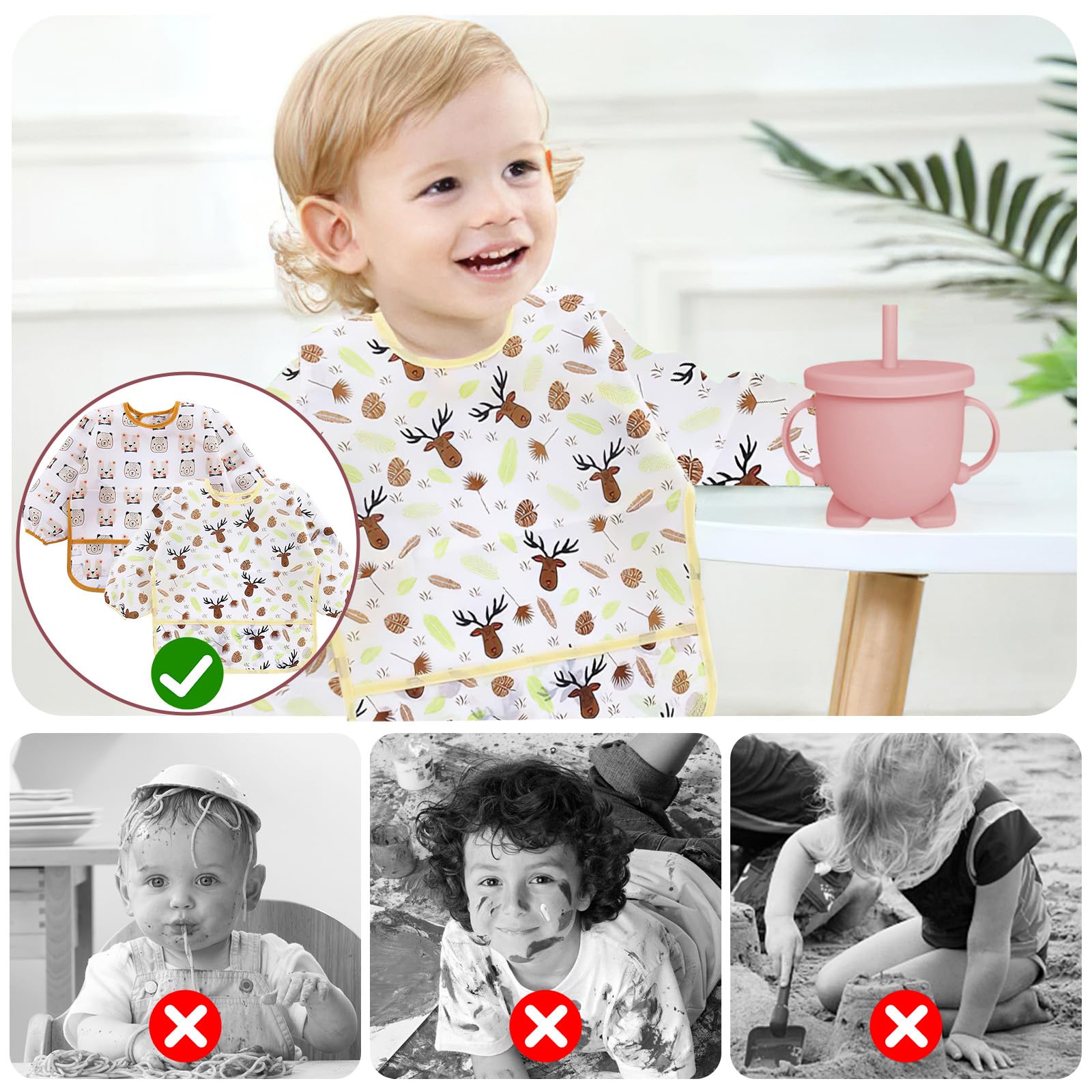 Coffret Repas Bebe 14 pièces, Vaisselle Antiderapant pour Bébé Set Silicone avec Ventouse Assiette Bol Fourche Cuillère Bavoir et Tasse, Enfant Set Couverts Vaisselle Pour Sevrage Manger (Rose clair)