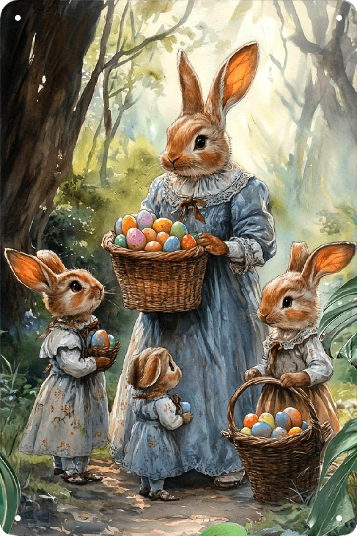 Vintage Fairy-tale Easter Rabbit Tin sign, Retro Bunny metal sign,for children’s parties, country-style homes, living rooms and bedrooms; size: 8x12 inch (Bunny-04)