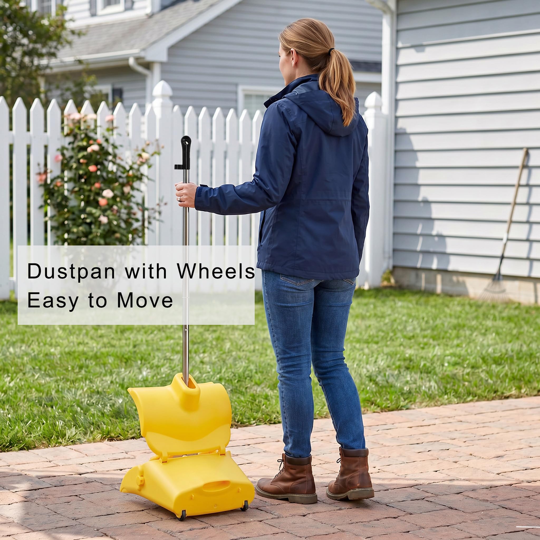 Scopa resistente per esterni e paletta, manico lungo 145 cm, scopa resistente con setole rigide, per la pulizia dei pavimenti, garage, patio, giardino, casa e cucina, paletta e spazzola