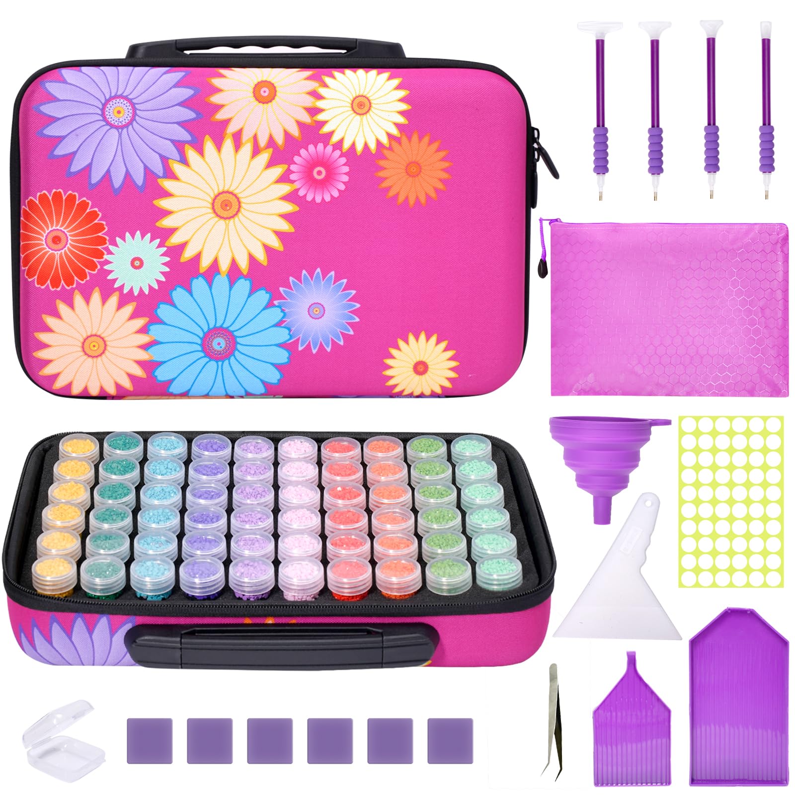MoeeBtee Diamond Painting Storage Containers, 60 Slots Diamond Painting Accessories and Tools, Diamond Art Storage Containers and Organizer Case -