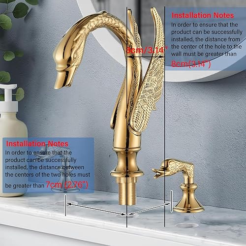 Miniatura 2 de Gold Swan - Grifo para lavabo de baño, 3 agujeros, grifo de baño, doble cisne, lavabo, mezclador, grifo mezclador de baño, grifo contemporáneo,