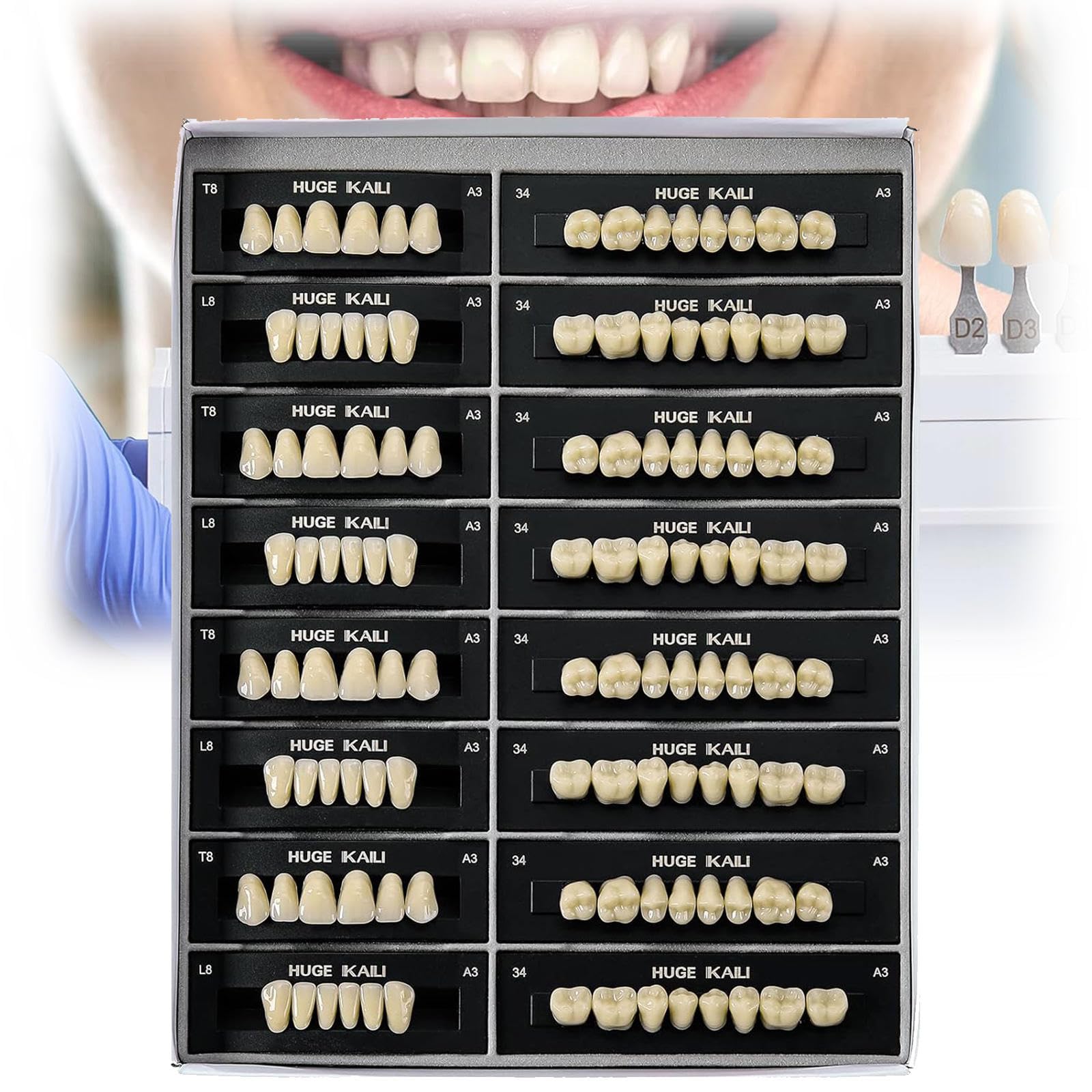 Mttxy A3 28Pcs Dental Acrylic Resin Teeth Denture Shade A2/ Synthetic Polymer Resin Tooth For Replacement, Halloween, Horror, Diy,