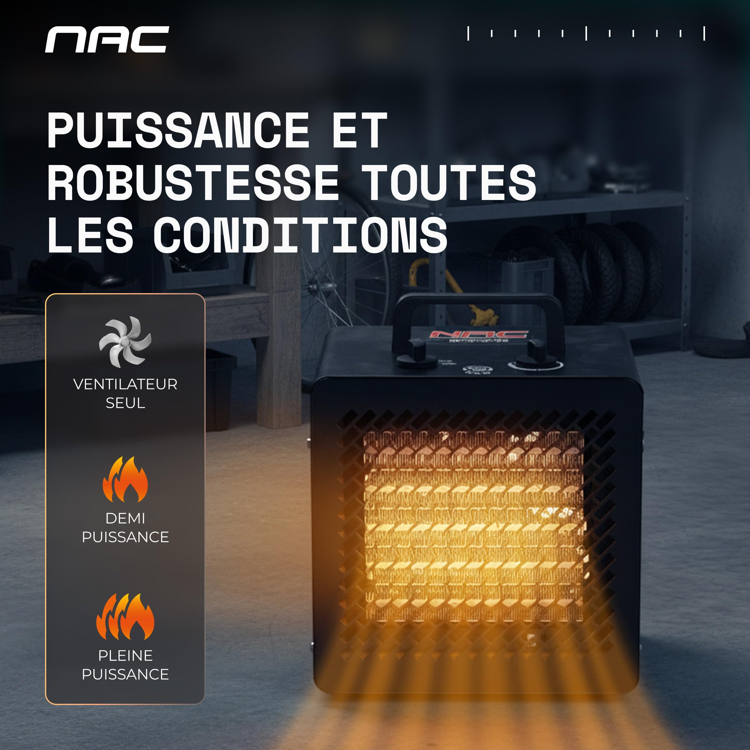 NAC Chauffage Soufflant Electrique 3000W - Radiateur Electrique Mobile avec Thermostat & 3 Niveaux de Chaleur – Chauffage Industriel Céramique pour Garage Atelier Chantier Serre - Canon Air Chaud