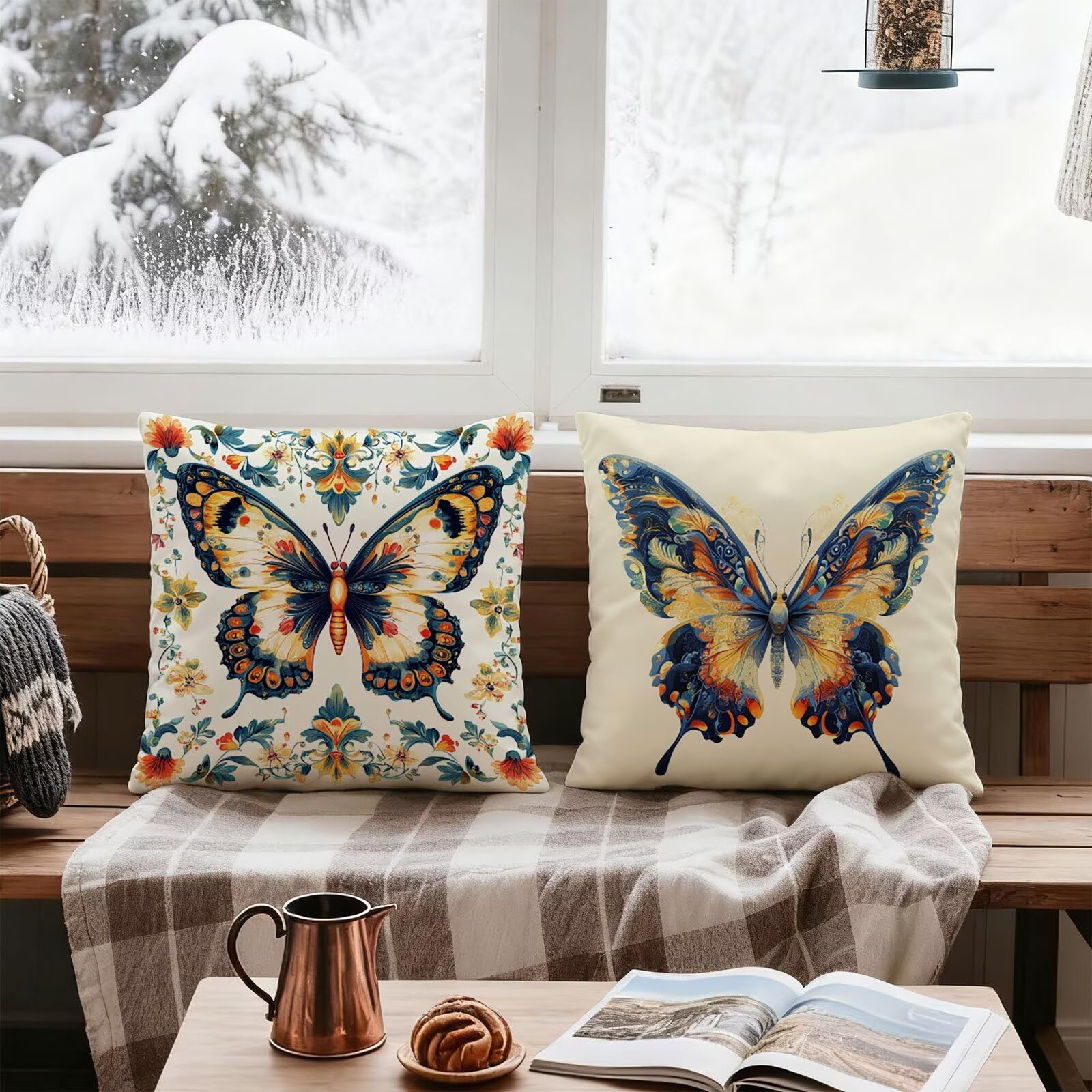 Vistoso Funda Cojin 60x60 Mariposa Funda Almohada 60x60 Cojines Sofa Súper Suave Fundas Cojines Decorativos Fundas Almohadas 4 Piezas Cervicales y Cuello, para Hogar Cama Salon Decoracion E - 663