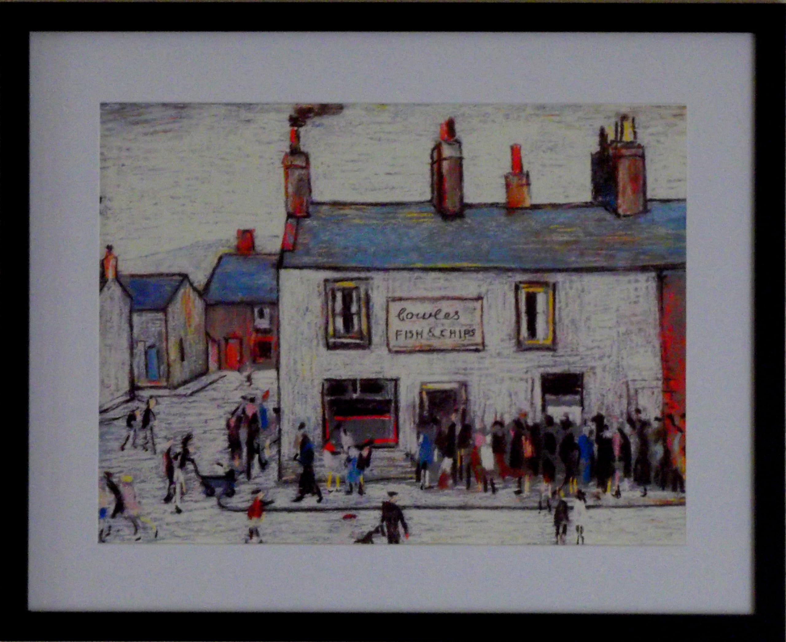 Stateoftheart-Uk Frame With Soft White Mount And Large - Chip Shop - Image Authentic Uk Handcrafted L S Lowry Print - Chip Shop - 21 X 17Inch Sustainable Engineered Wood Frame - Textured Image In An Art Mount