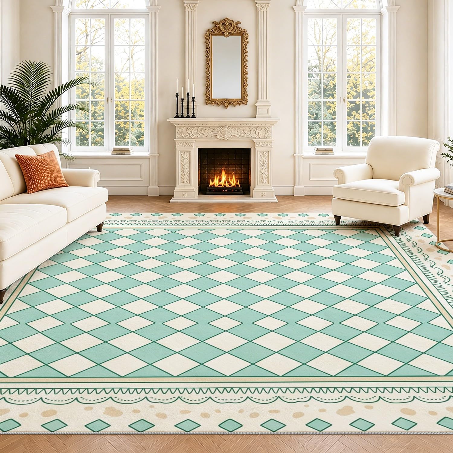 Générique Tapis Français Classique 50 x 80 cm Tapis De Salon Carré Motif, Poils Courts Doux Et Confortables, Facile d'entretien, Microfibre De Haute Qualité, Ultra Résista
