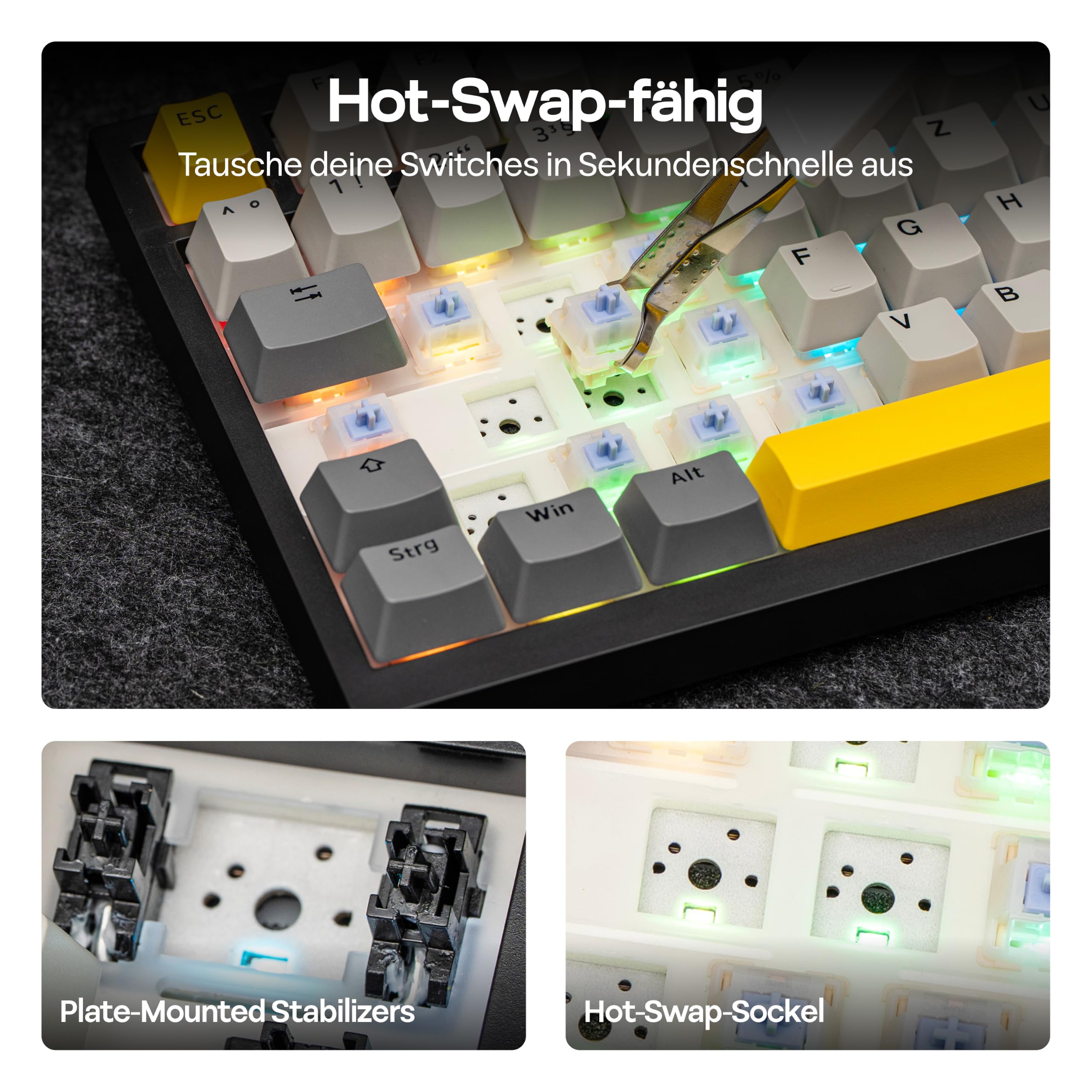 MechLands AK820 PRO 75% Mechanische Tastatur, QWERTZ Deutsches Layout, 3 Modi Drahtlose Tastatur mit TFT-Bildschirm & Cremiger Dichtungsstruktur, Hot-Swap-fähig, RGB, NKRO für Win/Mac (Schwarz)