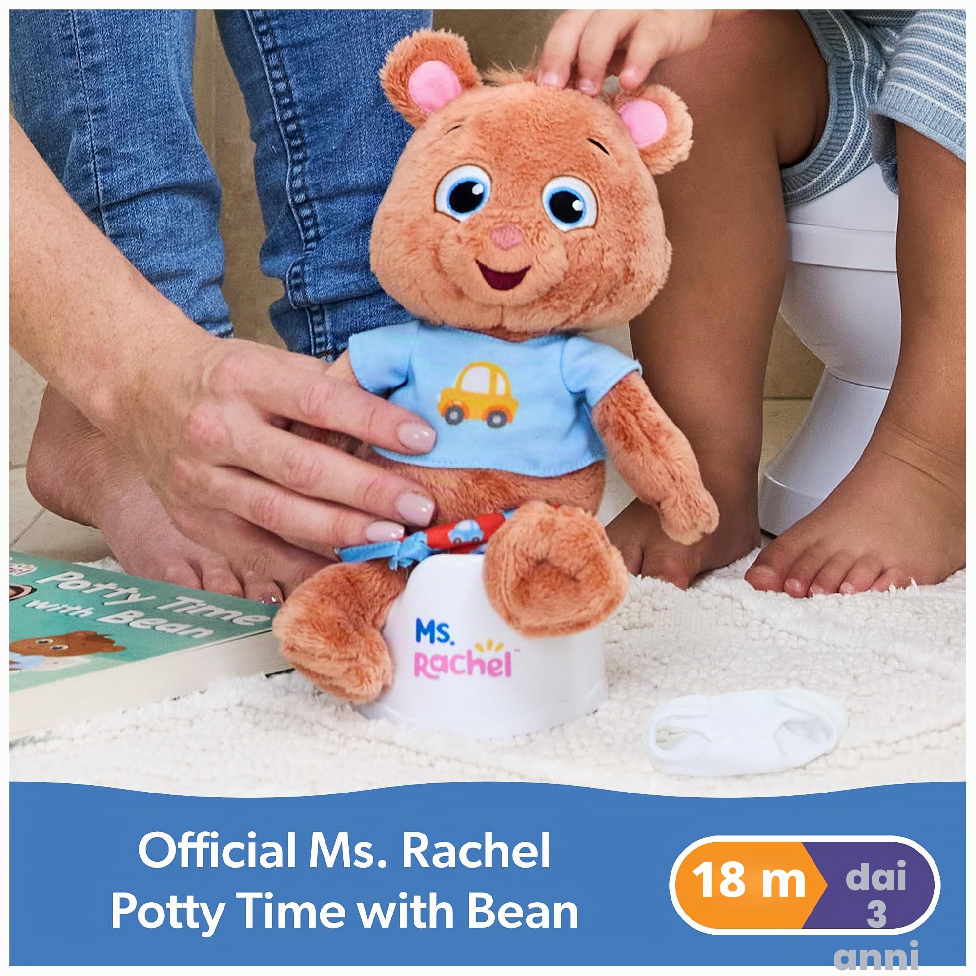 Ms. Rachel Orsacchiotto ufficiale Potty Time con fagiolo, 27,9 cm, peluche con WC e accessori, giocattoli per bambini per ragazze e ragazzi dai 18 mesi ai 3+