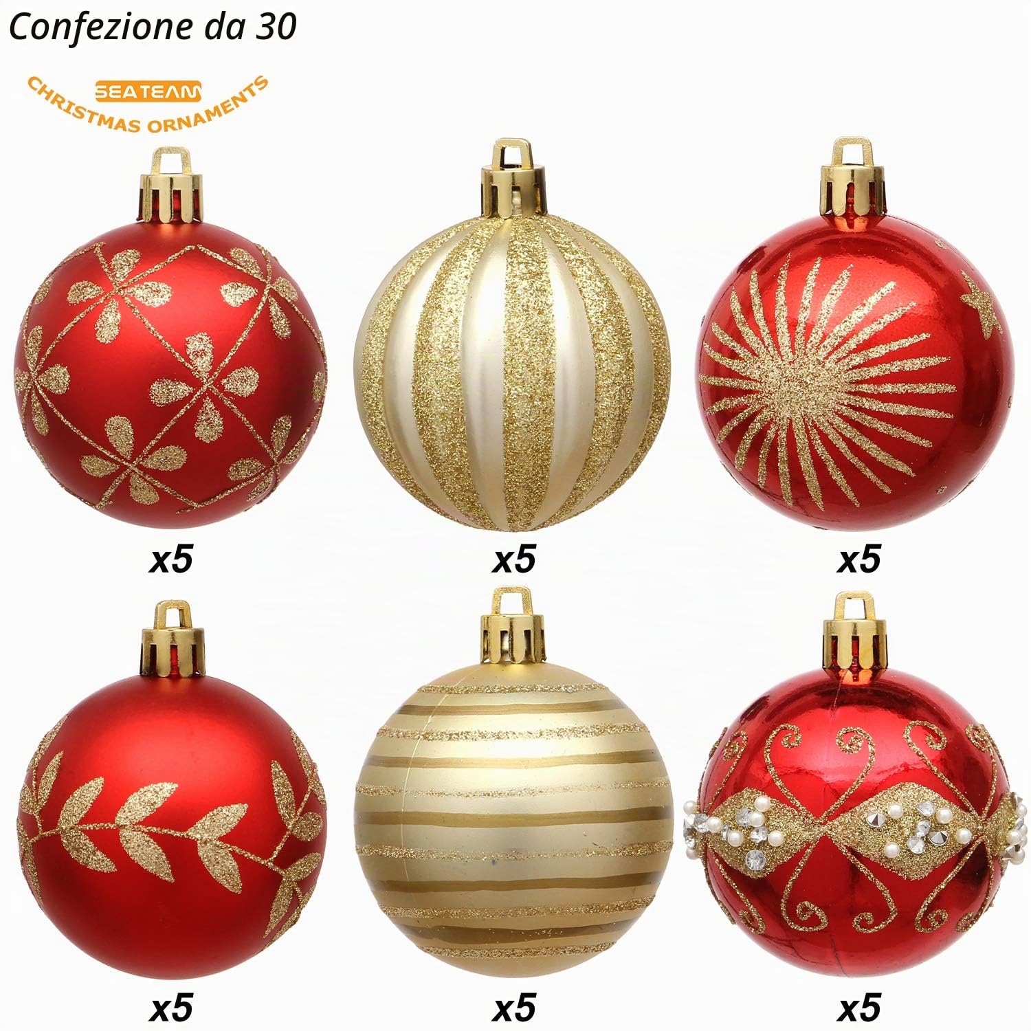 Sea Team 30 palline Natale contrasto 60mm oro-rosso