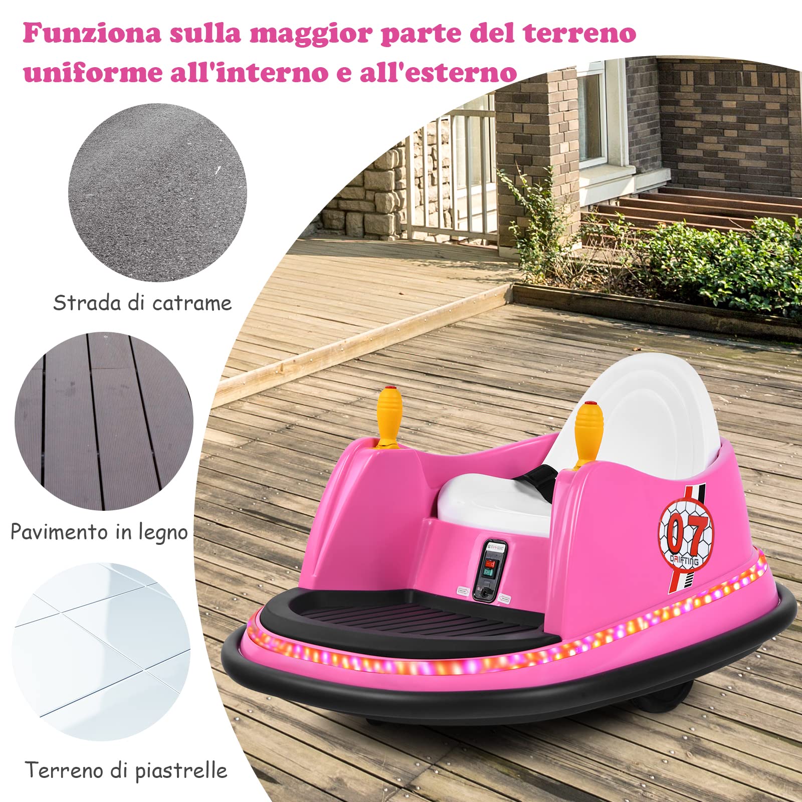 COSTWAY Veicolo Elettrico Macchina Elettrica Design Autoscontro per Bambini, Girevole a 360°, con Luci e Musica, con Telecomando, per Bambini 2-5 Anni (Rosa)