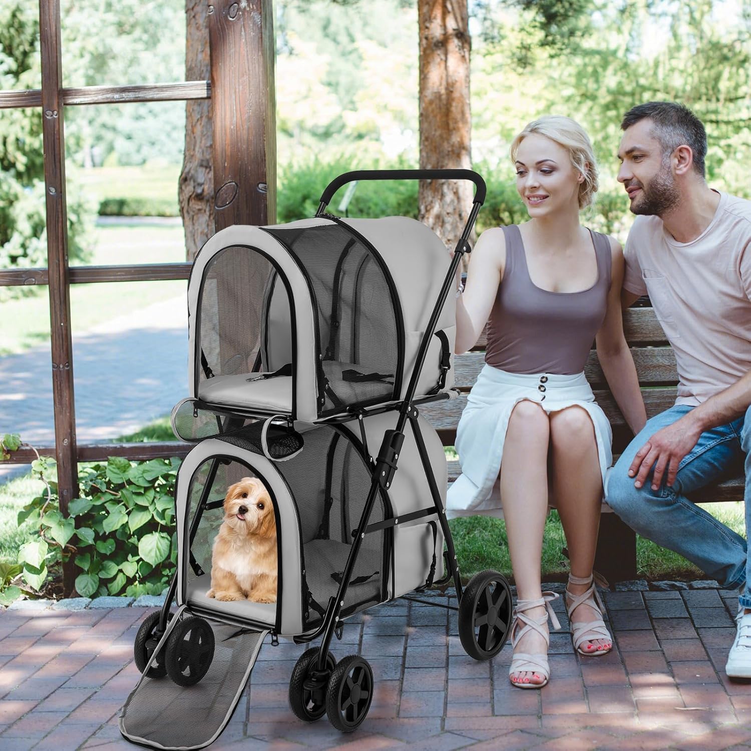 Dog Stroller with 2 Detachable Carrier, Pet Stroller for Small Medium Dogs Cats, Jogger/Travel/Camping, 4-in-1 Doggy Pet Carrier, Carrier Strolling Cart with Lockable Wheels (Gray)