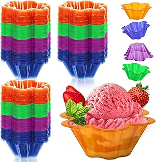 Mumufy 200 Pcs 8.5 oz Plastic Dessert Cups Disposable Colorful Flower Sh...