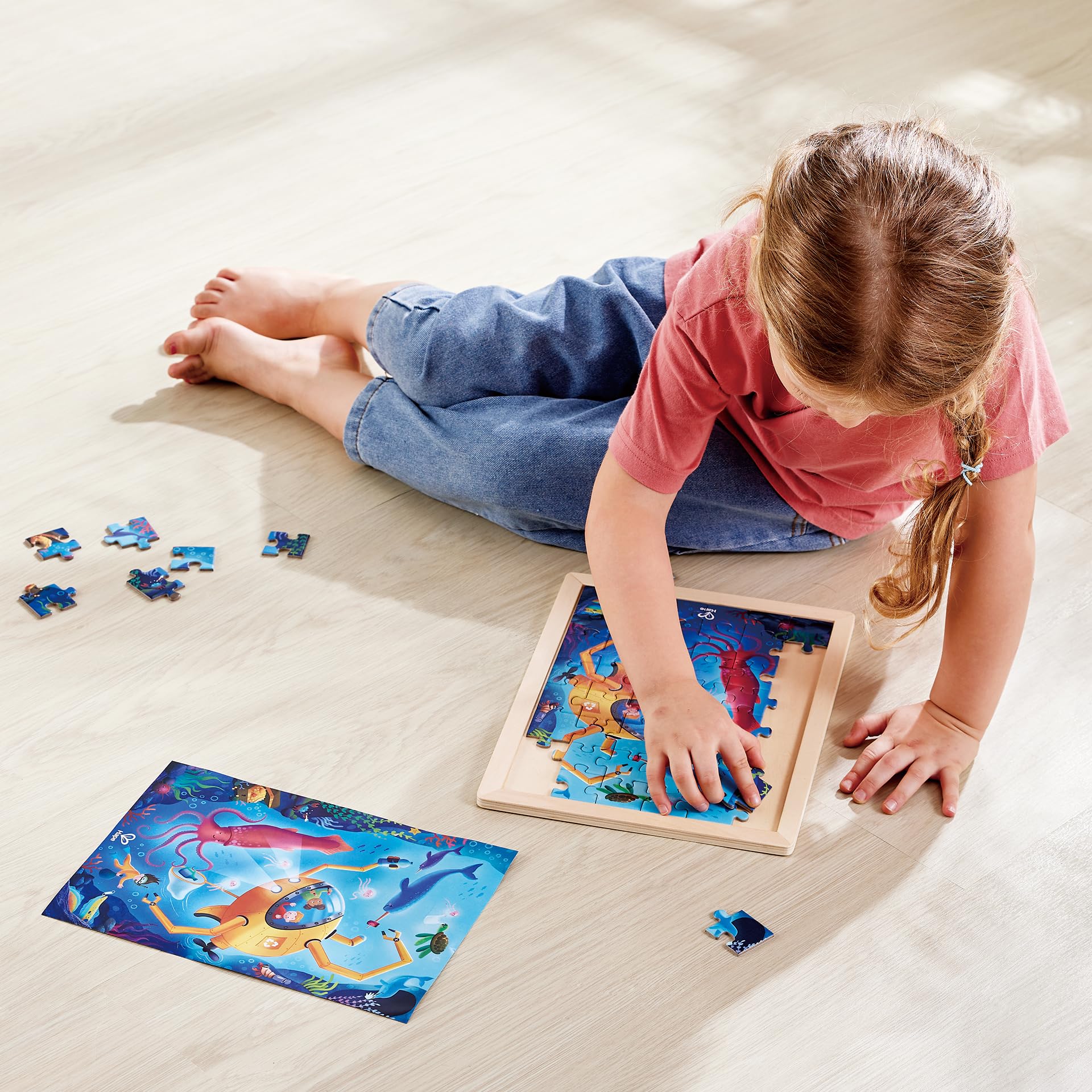 HABA Game & Puzzle – Búsqueda del Tesoro en el océano – Combinación Amantes de los Juegos y Rompecabezas – con 30 Pepitas de Purpurina y Objetos Ocultos imaginativos – para niños
