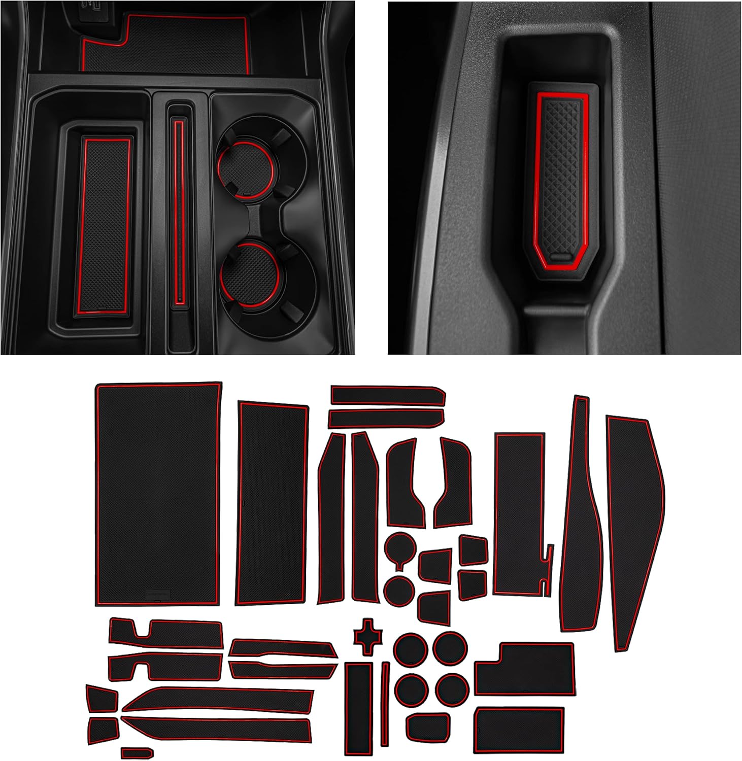 CupHolderHero Fits with Ford F150 Accessories 2021-2023 Premium Custom Interior Non-Slip Anti Dust Cup Holder Inserts, Center Console Mats, Door Pocket Liners 34pc Set (Bucket SuperCab) (Gray Trim)