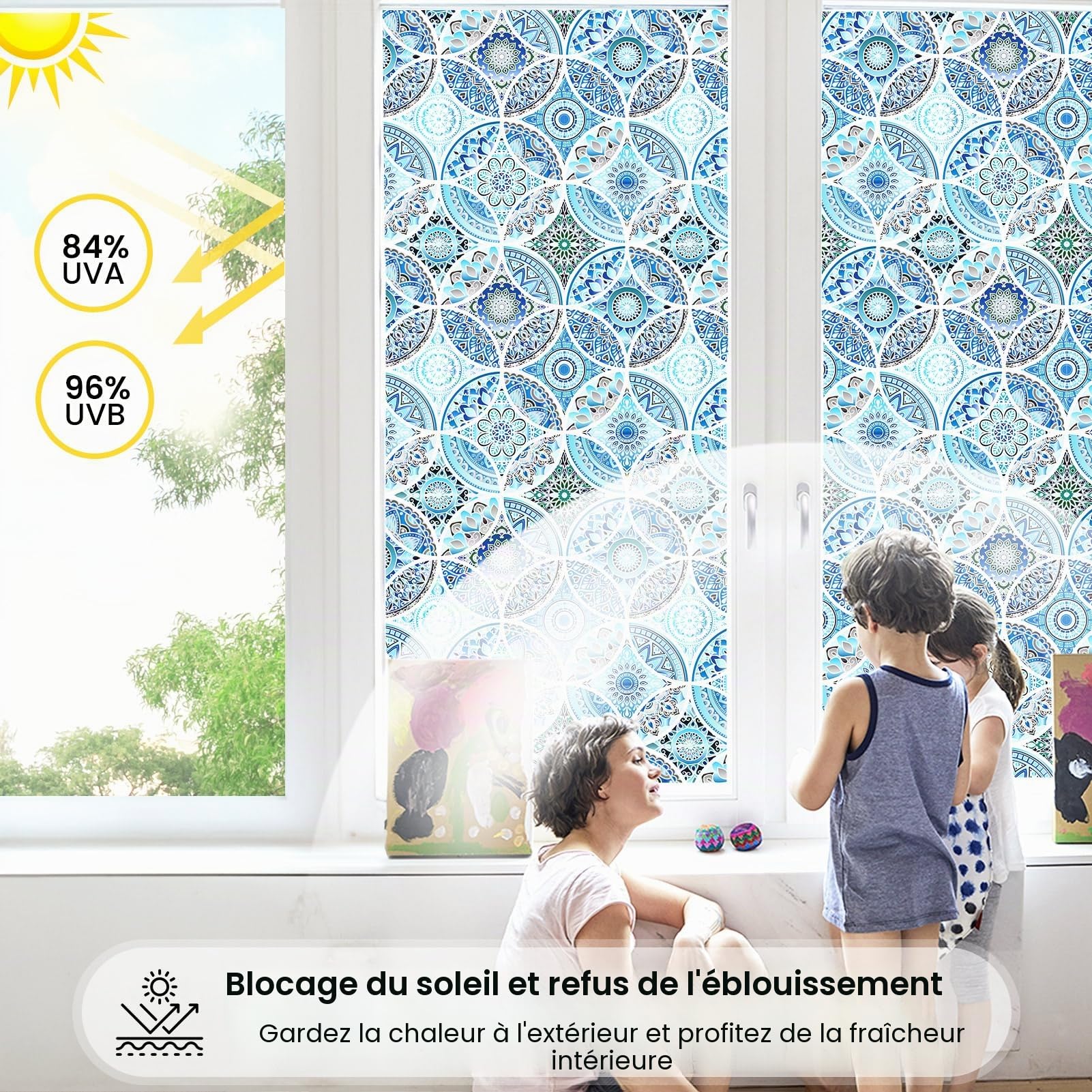 dktie Film pour fenêtre intimité en vinyle non adhésif, film pour verre dépoli pour salle de bain, douche, porte, contrôle de la chaleur, anti-UV 90x200cm