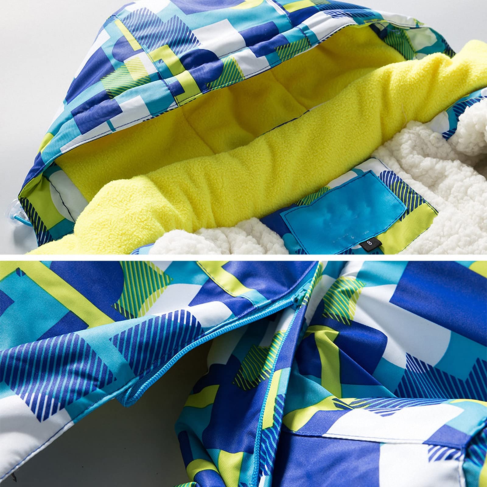 Skianzug Snowboard mit Kapuze+skioverallanzug,wasserfester und Warmer Kinder 2 teilig Skijacke Snowboarden für das Bergsteigen im freien,gefütterte Winterjacke aus Fleece,Red2,120