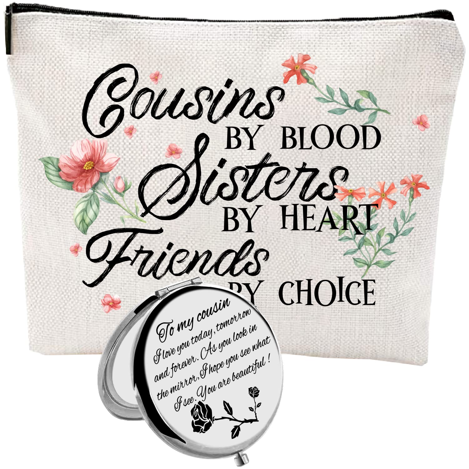HnoonZCousin Gifts for Women,Birthday Gifts for Cousin Female,Gift for Cousin Female,Favorite Cousin Gifts for Women,Cousin Bday Gifts,Best Cousin Gifts for Women,Best Cousins Makeup Bag,Cousin Mirror