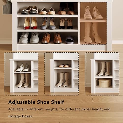 Miniatura 4 de Aiho Hall Tree with Bench and Shoe Storage, 3-in-1 Entryway Hall Tree, with Adjustable Shoe Storage, for Entryway, Hallway, White