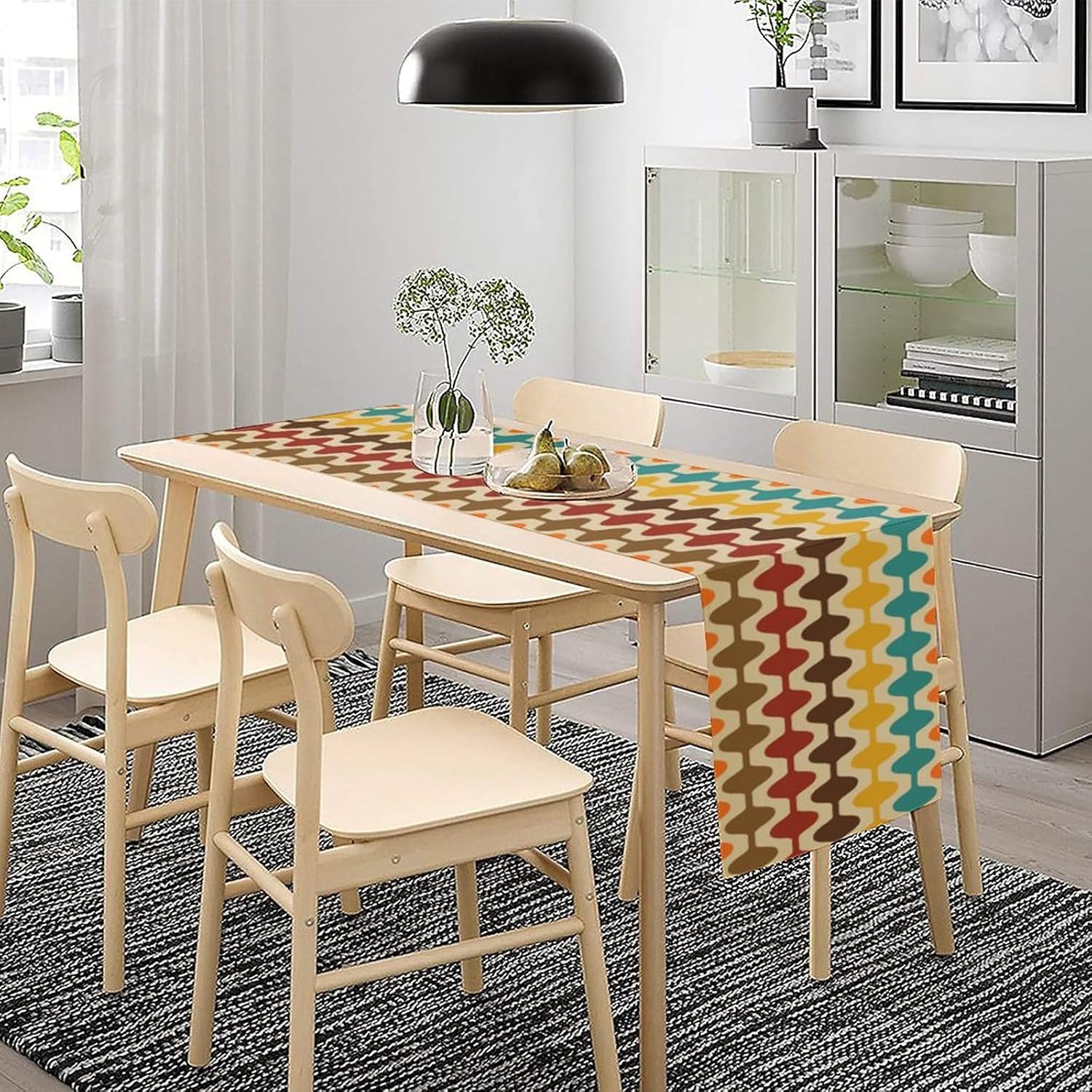 Mid Century Table Runner,Retro 50s 60s Abstract Geometric Kitchen Dining Décor Farmhouse Style Table Décor for Coffee Table Dining Room Table Bedroom Party 13 x 120 Inch