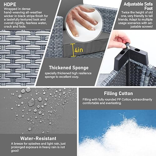 Miniatura 5 de Juego de 6 muebles de mimbre para patio, juego de conversación al aire libre, sofá seccional de ratán de polietileno con mesa para fogatas de 45