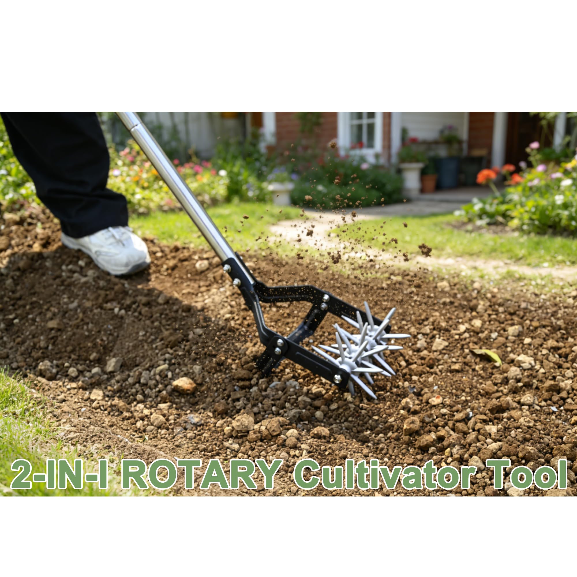 YEELOR Cultivateur rotatif manuel 2 en 1 désherber ameublir sol labourer aérer parterres fleurs jardinières légumes