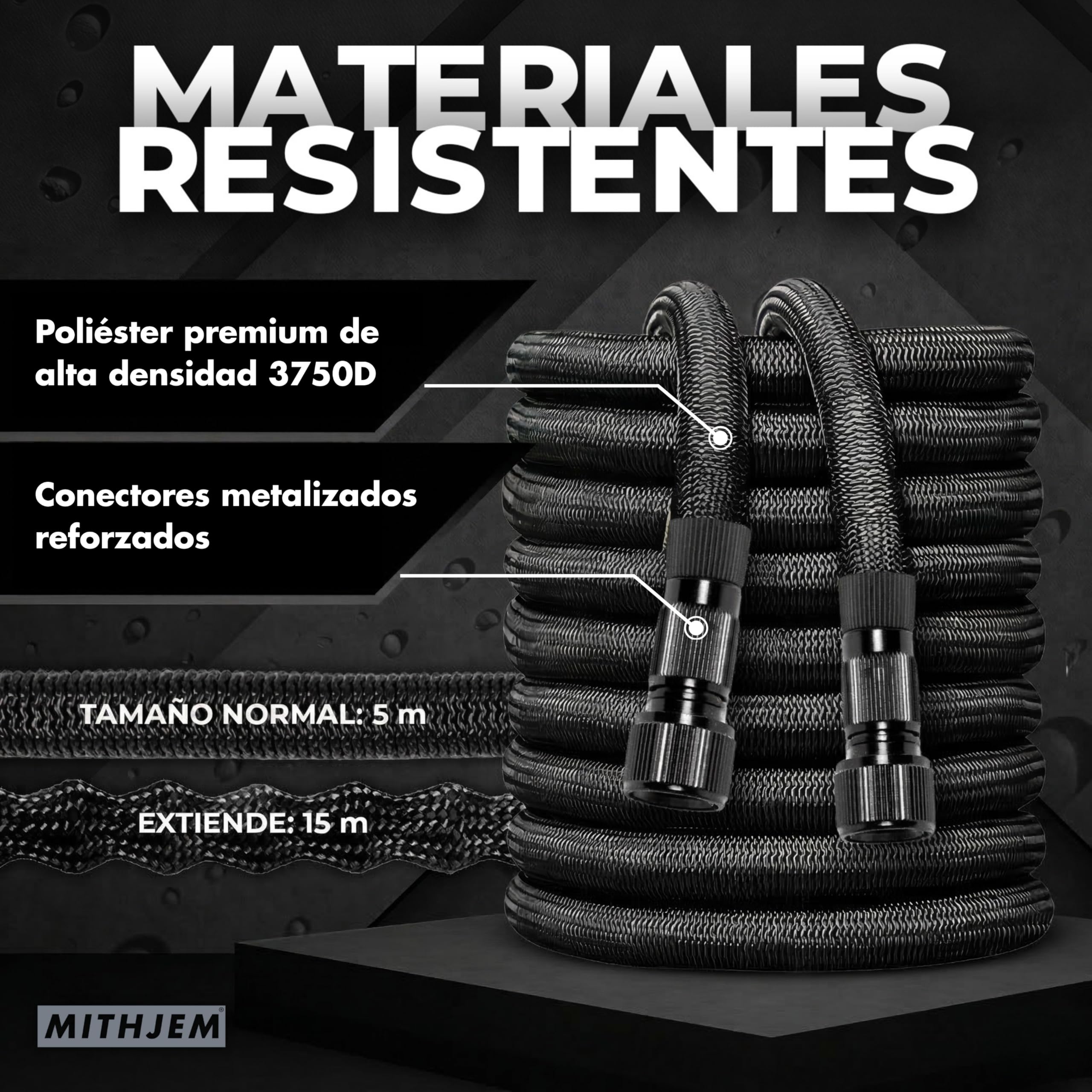 Tubo da giardino 30 m - Poliestere 3750D ad alta densità e connettori metallici universali 1/2", 3/4" - Tubo estensibile arrotolabile - Garden Hose