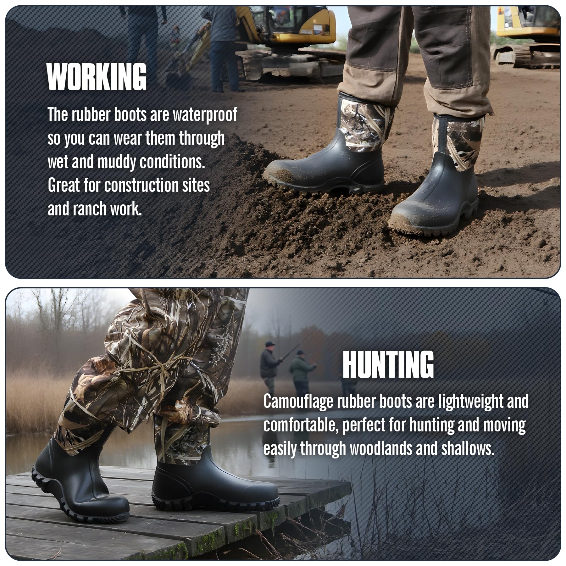 GUGULUZA Herren Halbe Gummistiefel Neopren Isoliert Wasserdicht Angeln Hof Stiefel