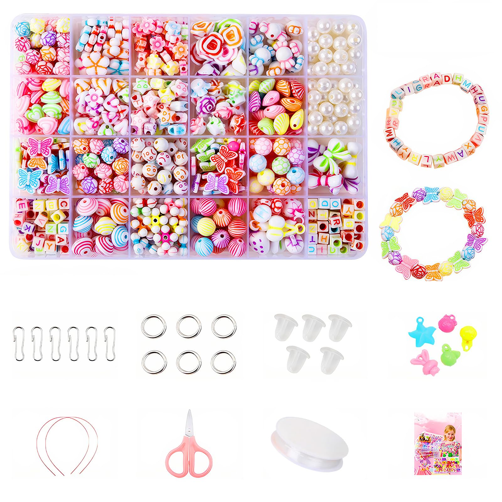 ZXCHOME Pulseras Gomas,24 Rejilla Gomas Elásticas Plásticas kit, Colores Goma de Juguete para Niños de Anillos y Collares de Bricolaje Manualidad,regalo para niño
