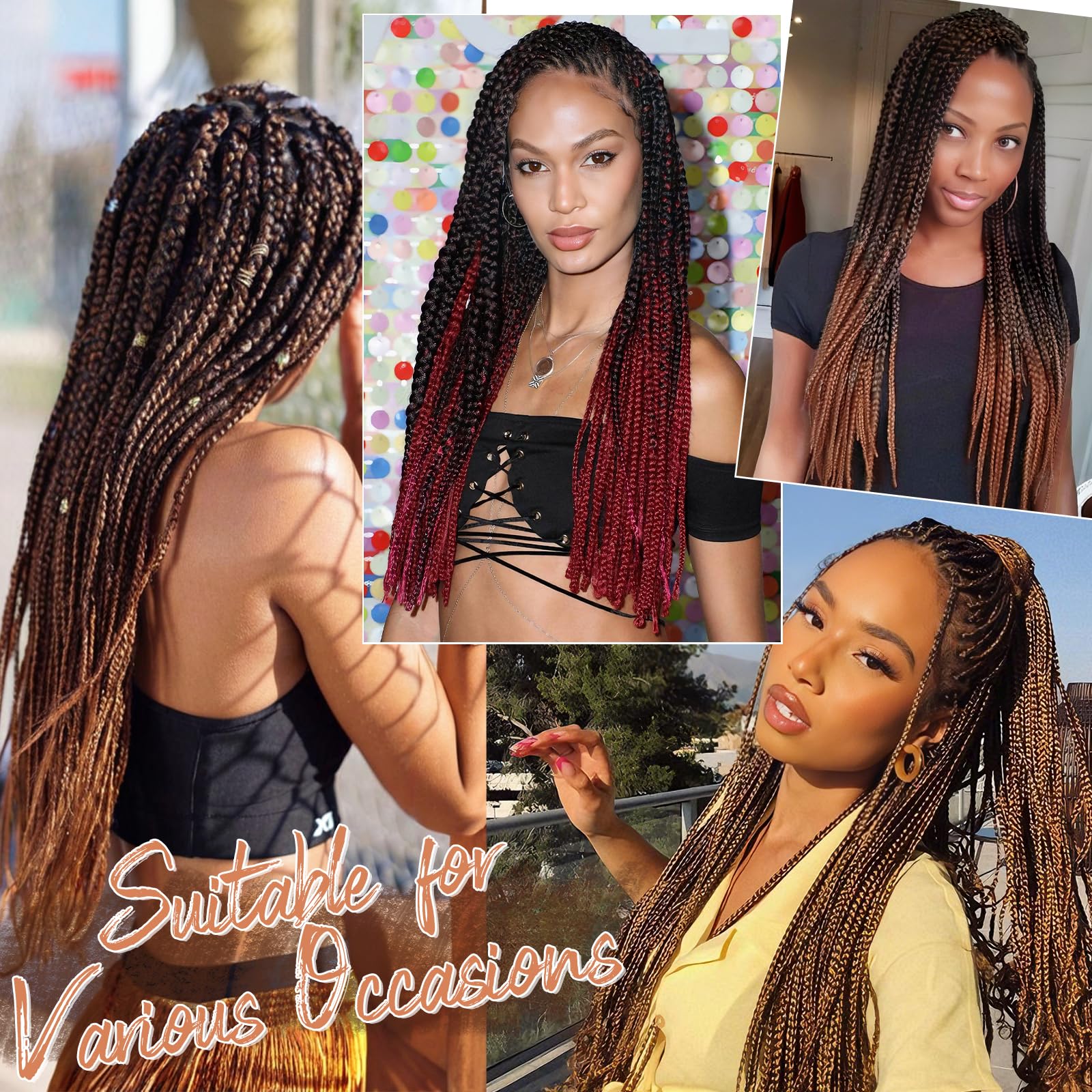 BARSDAR Cheveux Tressés Pré-étirés, 66cm 8 Packs Longue Ombre Braiding Hair pour Tresses Africaine Réglage D'eau Chaude Synthétique Yaki Texture Crochet Extensions de Cheveux - T1B/30/27#