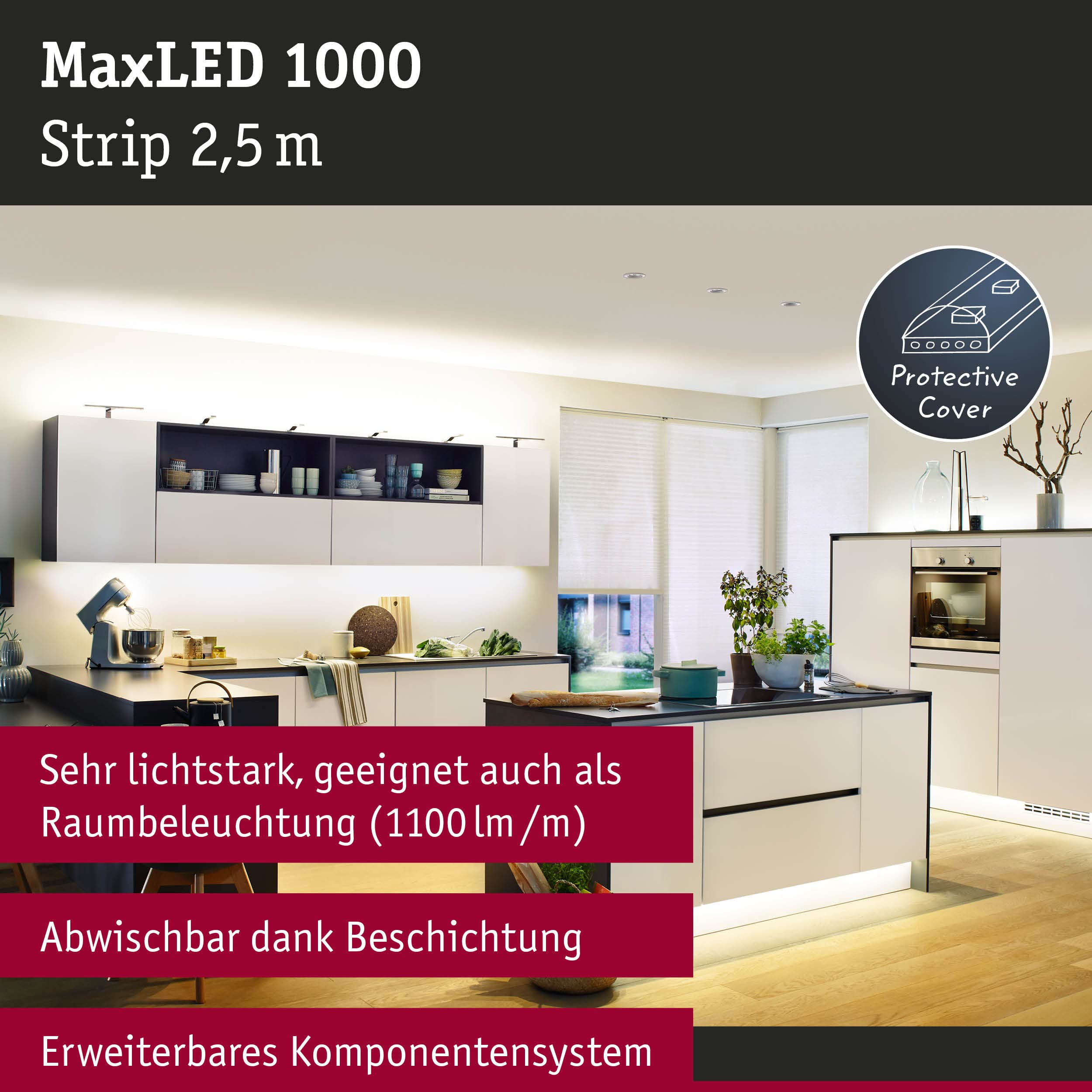 Paulmann 70552 LED Strips MaxLED 1000 warm white 2.5m 29W 2750lm 2700K IP44 dimmable lighting strip silver plastic - Image 2