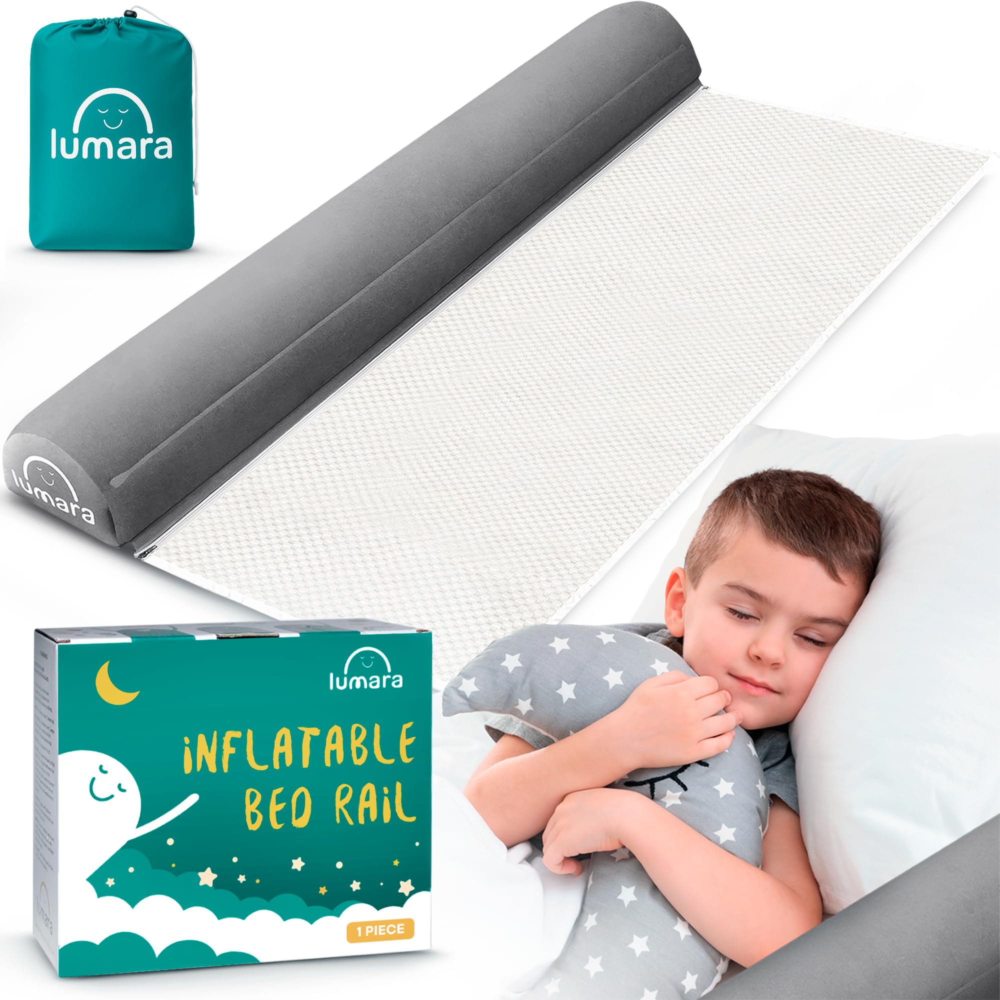 Photo 1 of LUMARA Inflatable Bed Rail for Toddlers - Portable Travel Bed Bumper for Kids Fits Twin Full Queen King Size Beds - Non-Slip Safety Guard Rails