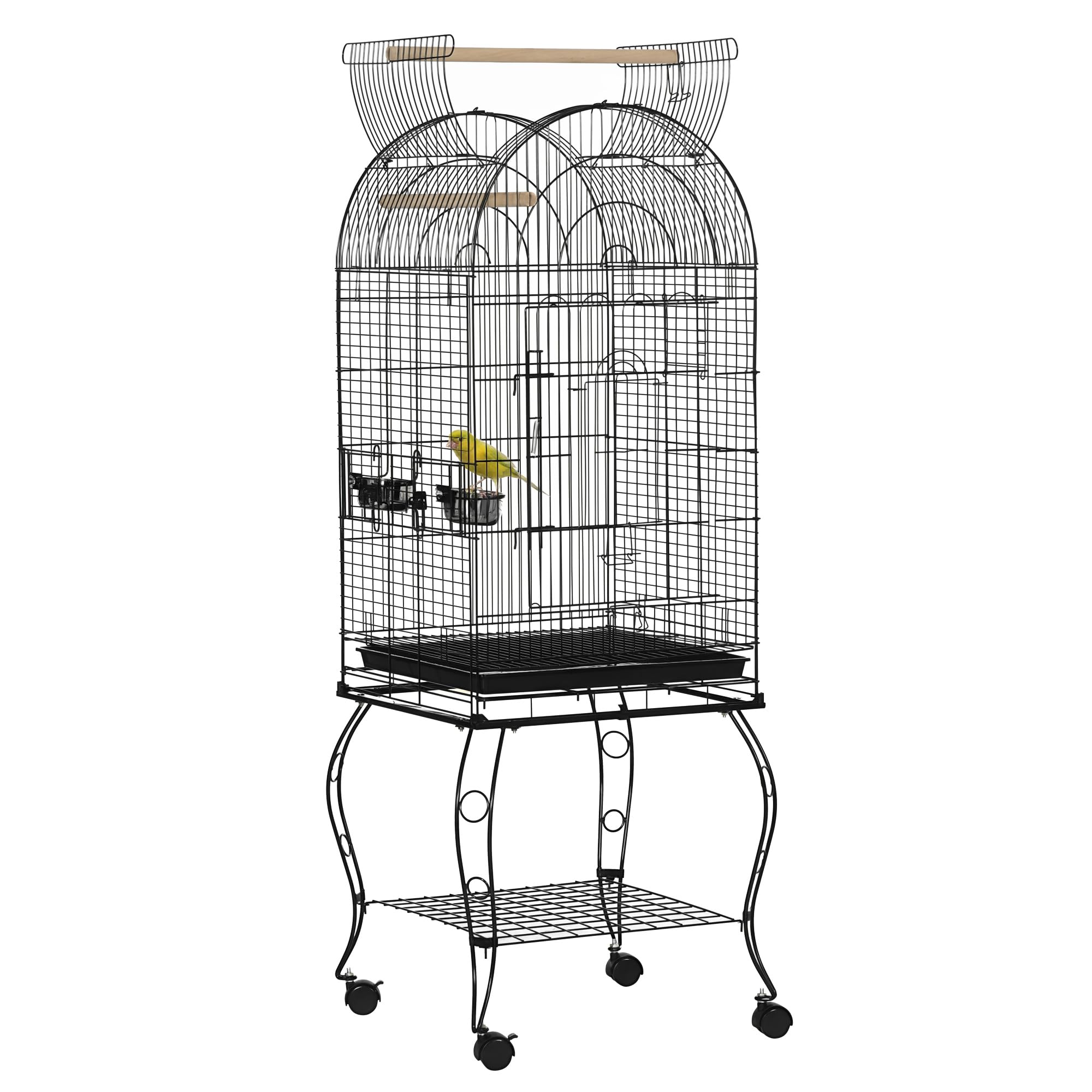 PawHut Gabbia per Uccelli e Canarini con Ruote e Vassoio Estraibile, Voliera per Pappagallini in Acciaio, 51x51x153 cm, Nero