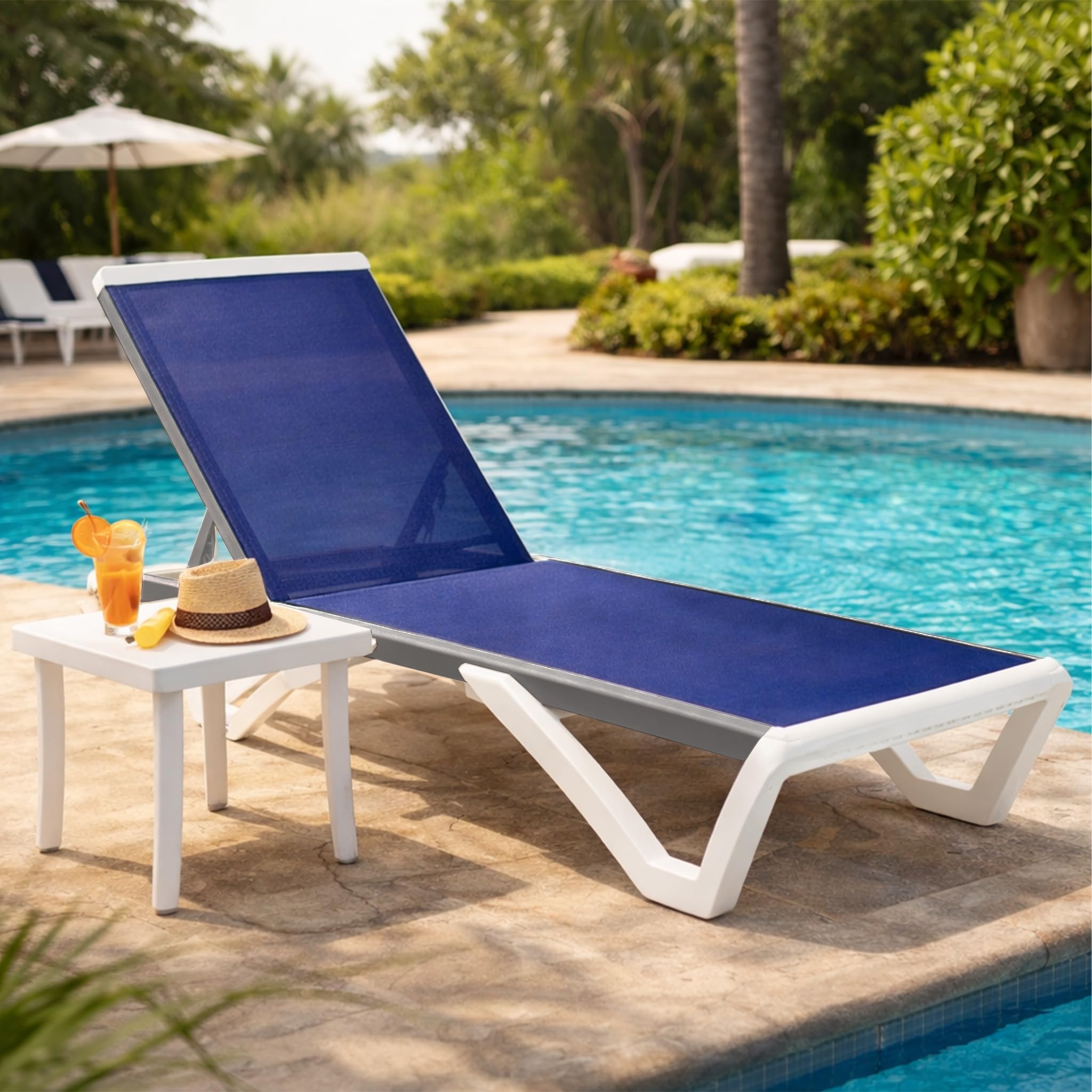 Kozyard Outdoor Chaise Lounge Chair, Full Flat Adjustable Patio Lounger with Aluminum Frame & Resin Legs, Textilene Fabric for Poolside, Backyard &