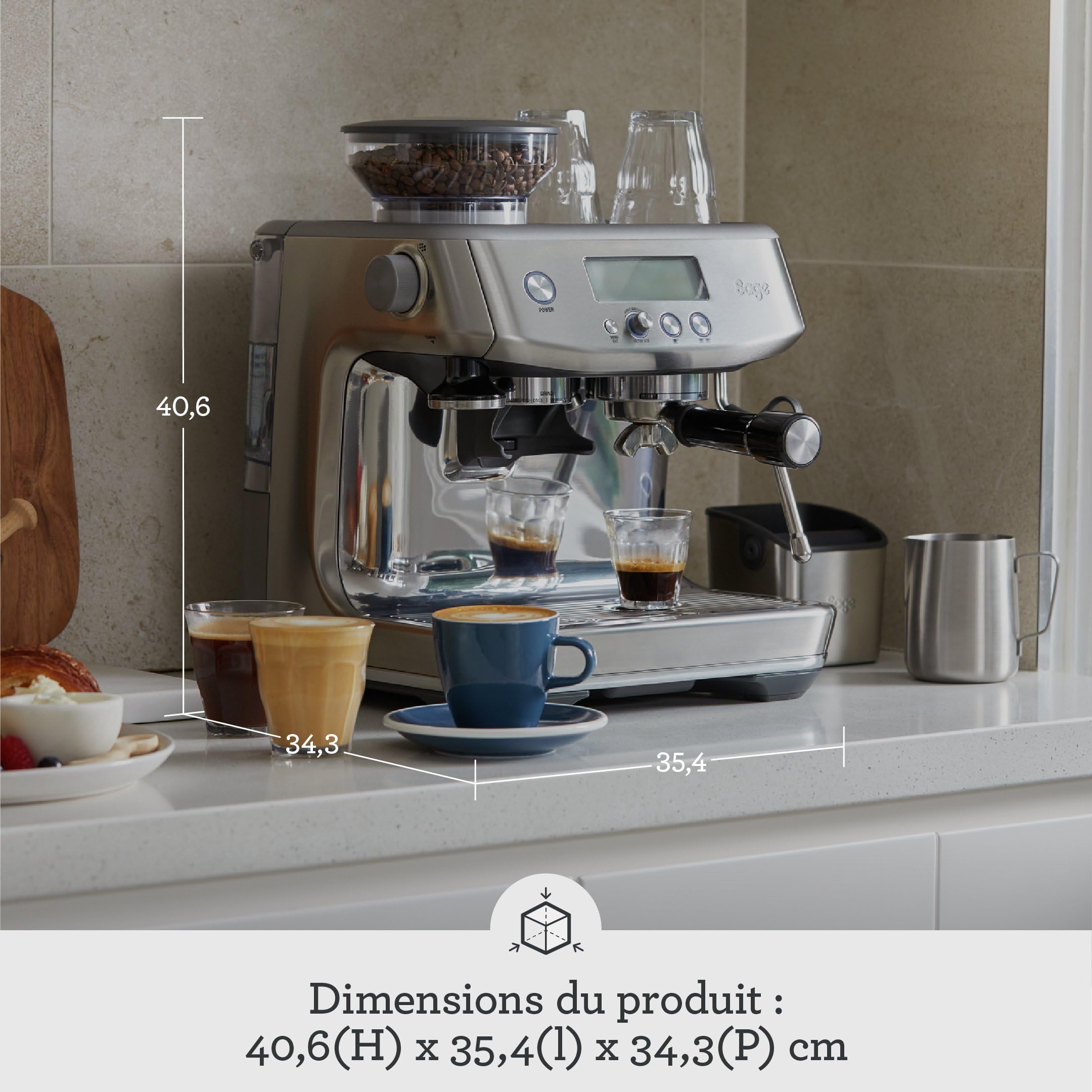 Sage - The Barista Pro - Machine à Café avec Mousseur à Lait Manuel & Moulin Conique Intégré - 30 Réglages de Mouture, 1650W - Pichet et Tamper Inclus - Acier Inoxydable Noir
