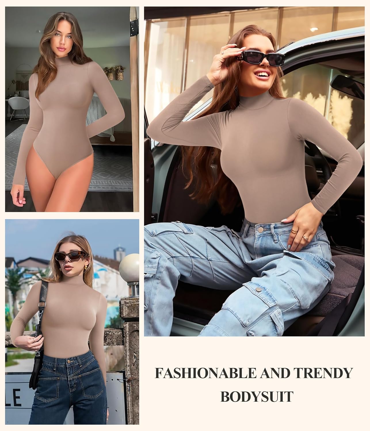 Irisnaya Women's Mock Turtleneck Long Sleeve Bodysuit Thong High Neck Body Suits Tops - Image 5