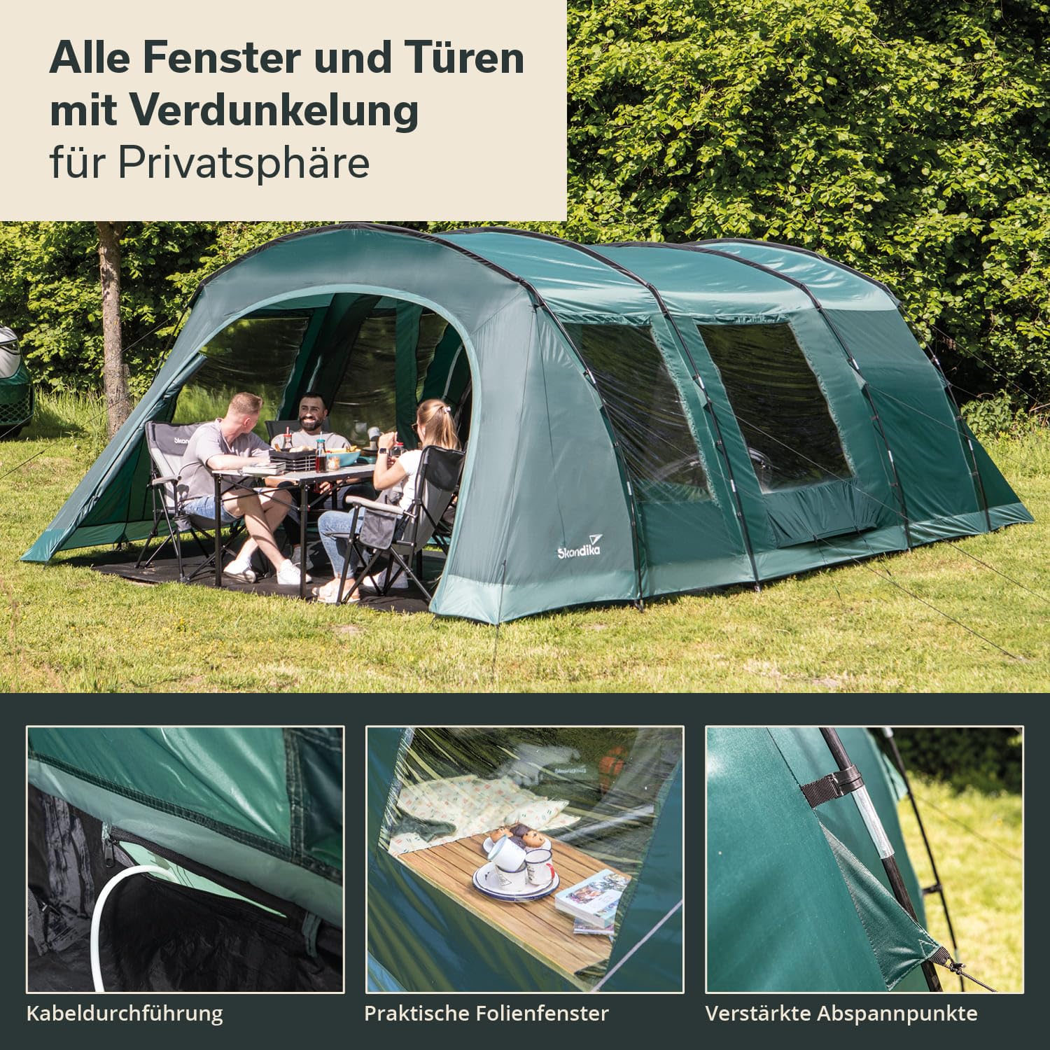 Skandika Tunnelzelt Kaupanga |Campingzelt für 6 Personen, eingenähter Zeltboden, wasserdicht, 3000 mm Wassersäule, dunkle Schlafkabine, Familienzelt | Zelt für Outdoor, Camping