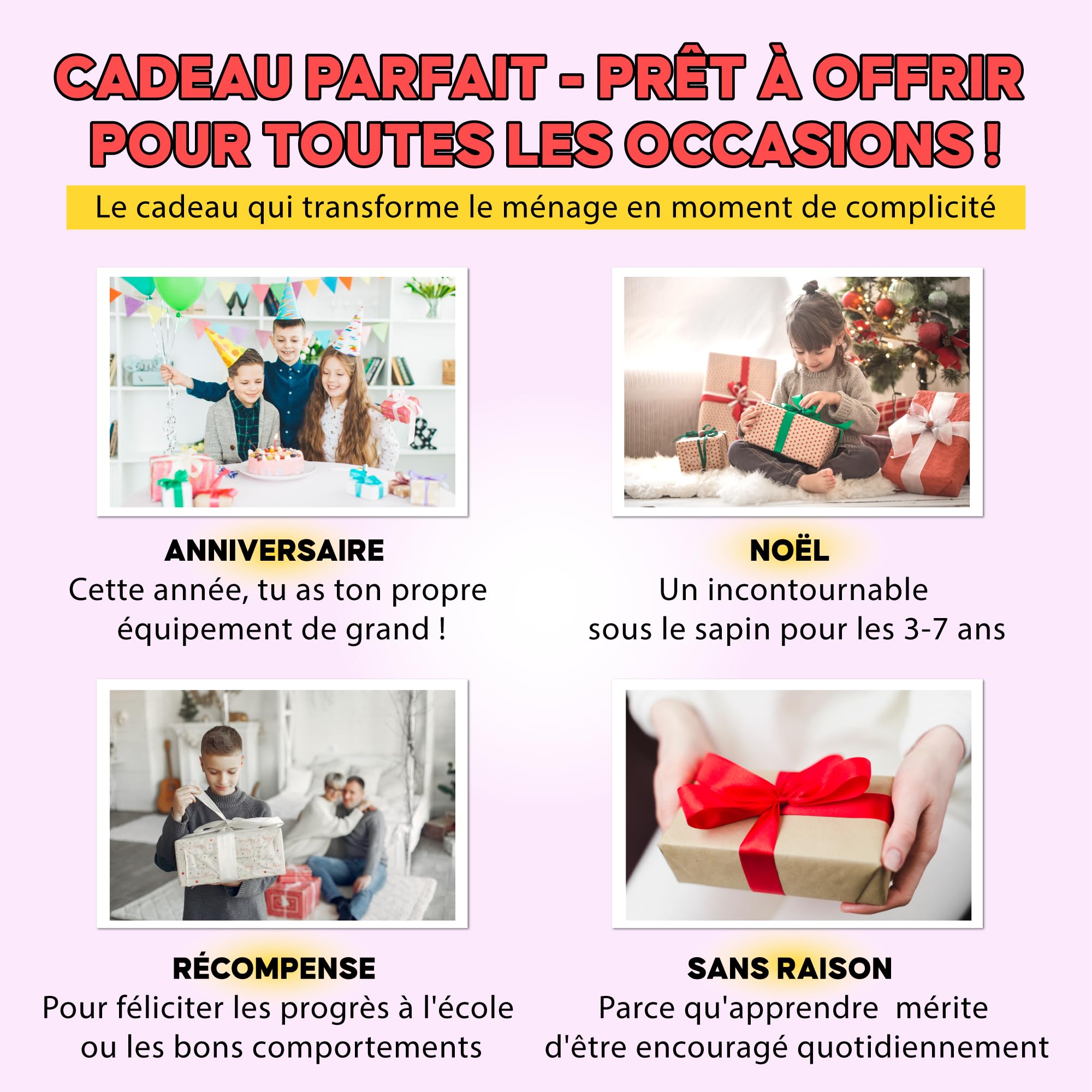 Aspirateur Enfant Jouet Fonctionnel - Jouet Mixte 2 Ans Balai Jeux éducatif - Cadeau Enfant 3 Ans garçon Fille Rose - Aspire Vraiment - Piles Non incluses 2×AA