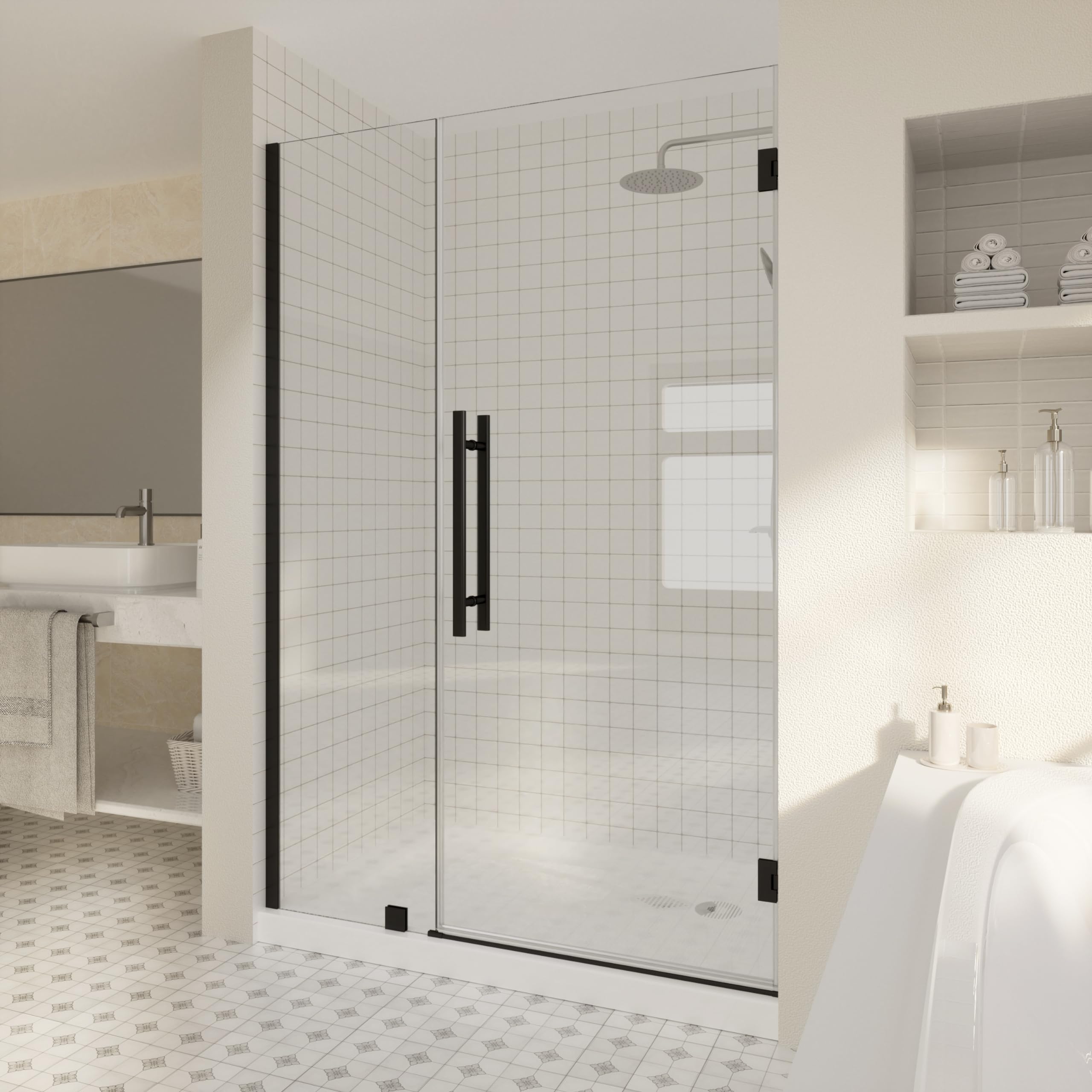 Dreamline E1283030-09 Unidoor-x 64 W X 30 3/8 D X 72 H Frameless Hinged Shower Enclosure, Satin Black - Kitchen And - View #3
