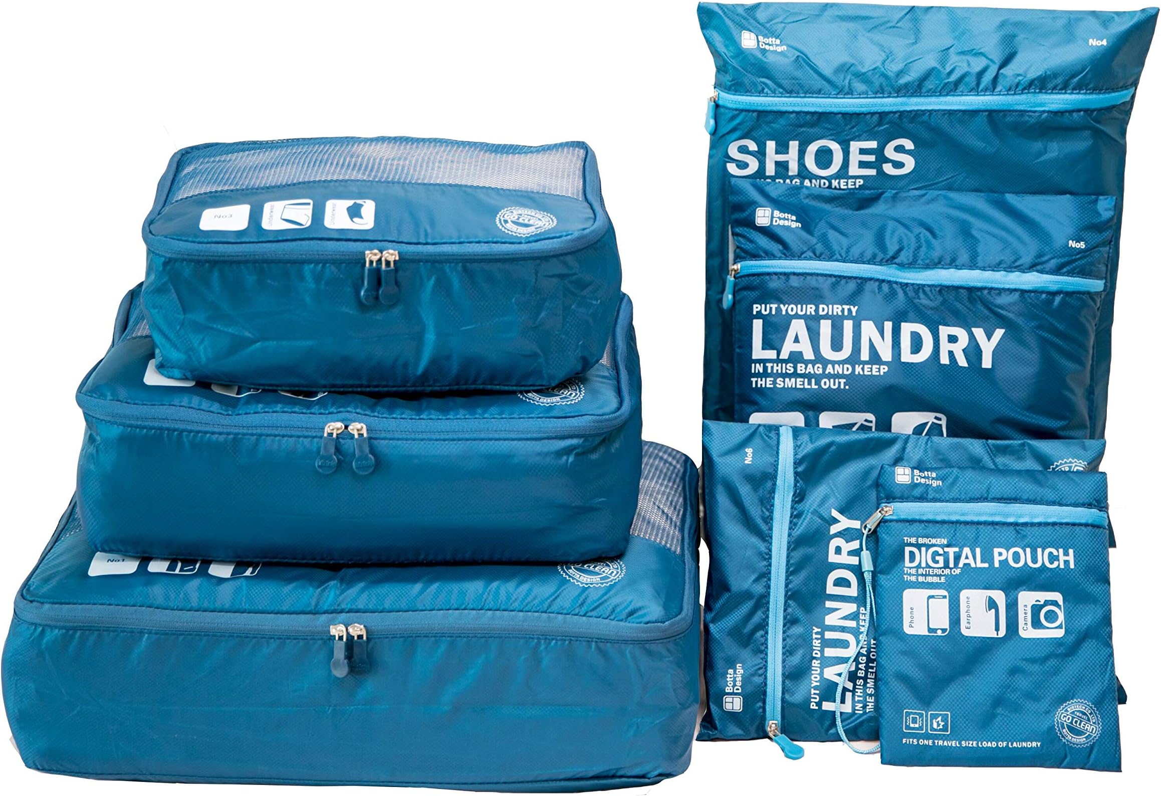 7 Sets Packing Cubes for Travel Luggage Suitcase Organisers Storage Bags Waterproof and Lightweight Suitcase Compression Pouches (Dark Blue)