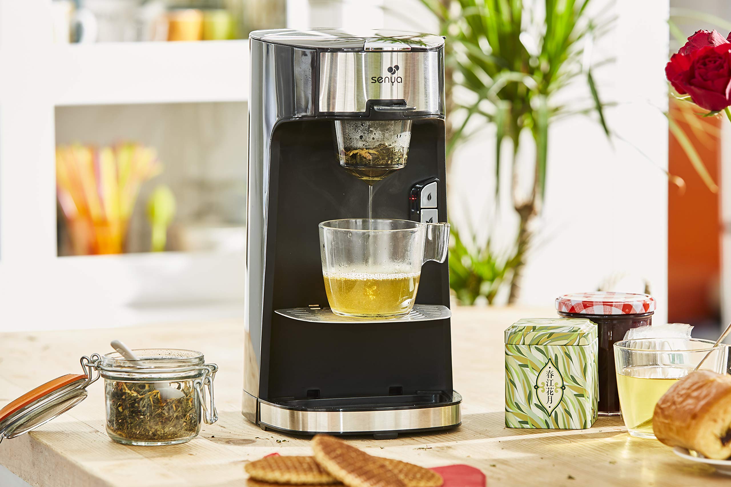 SENYA Macchina da tè nero Tea Time, compatibile con teiera elettrica, tè in foglie sfuse o bustine di tè sfuse, con infusore rimovibile da 1415 W, SYBF-CM013N, nera