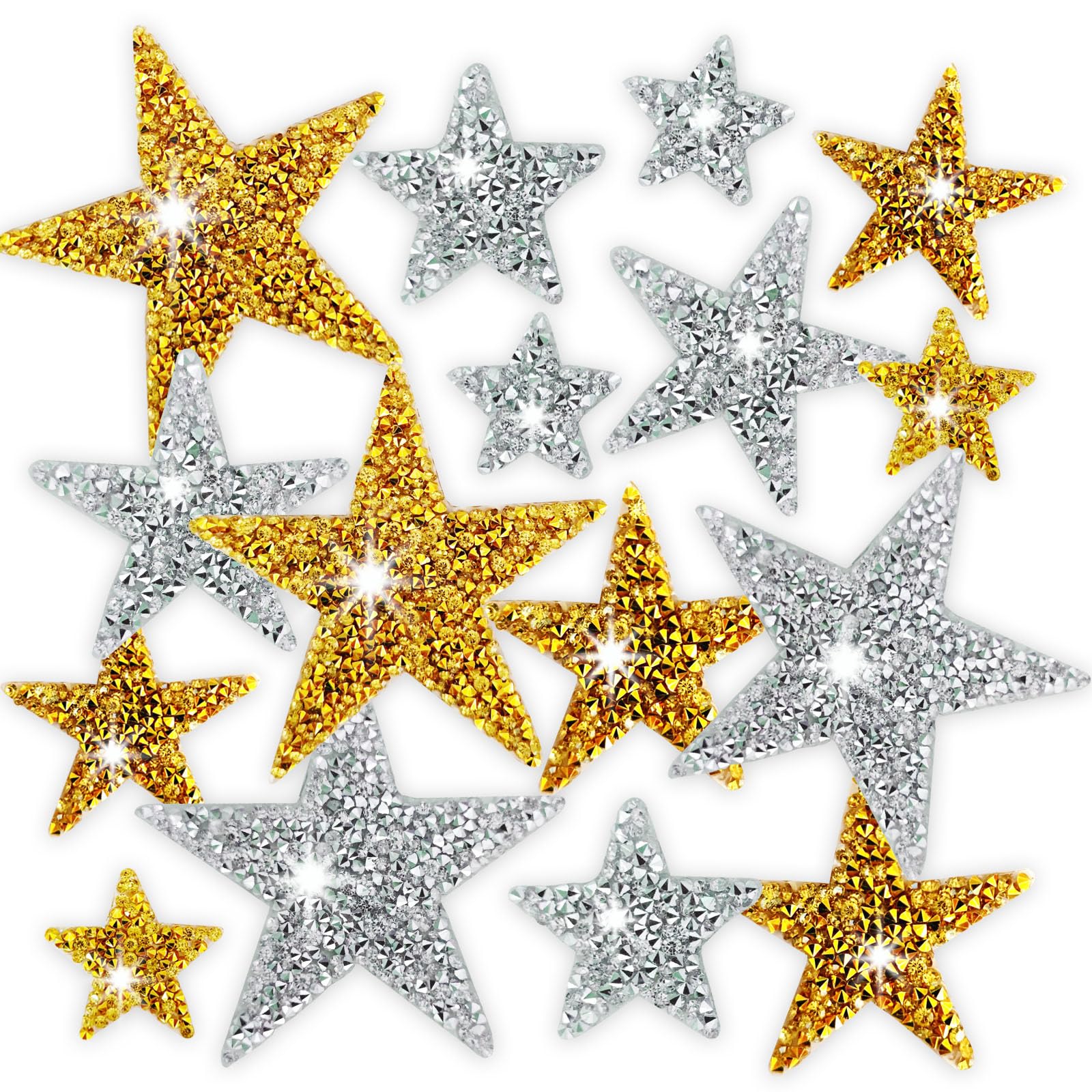 16 parches de estrellas de diamantes de imitación para ropa, parches de estrella para planchar en oro, plata, parches de estrella con purpurina para reparación de ropa, decoración, manualidades (4