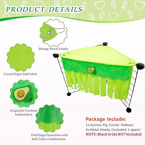 Miniatura 39 de Escondite de conejillo de indias, lindo conejillo de indias esquinero de forro polar con cortina de 3 lados, hamaca de conejo de juguete y cama