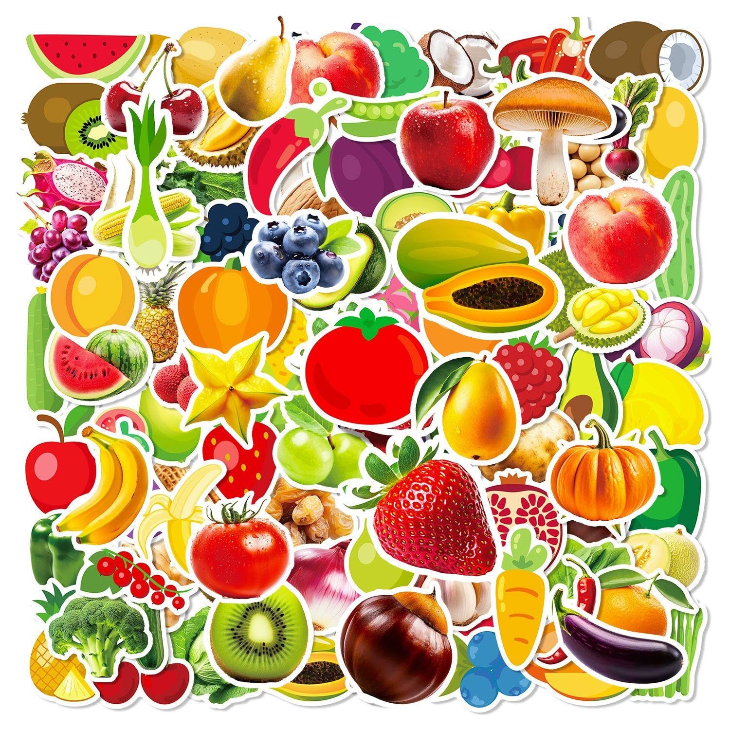 Tvsvkwe Color 100 Pieces Of Fruit And Vegetable Stickers, Waterproof Stickers, Fun Stickers, Can Decorate Scrapbooks, Suitcases, Computers.